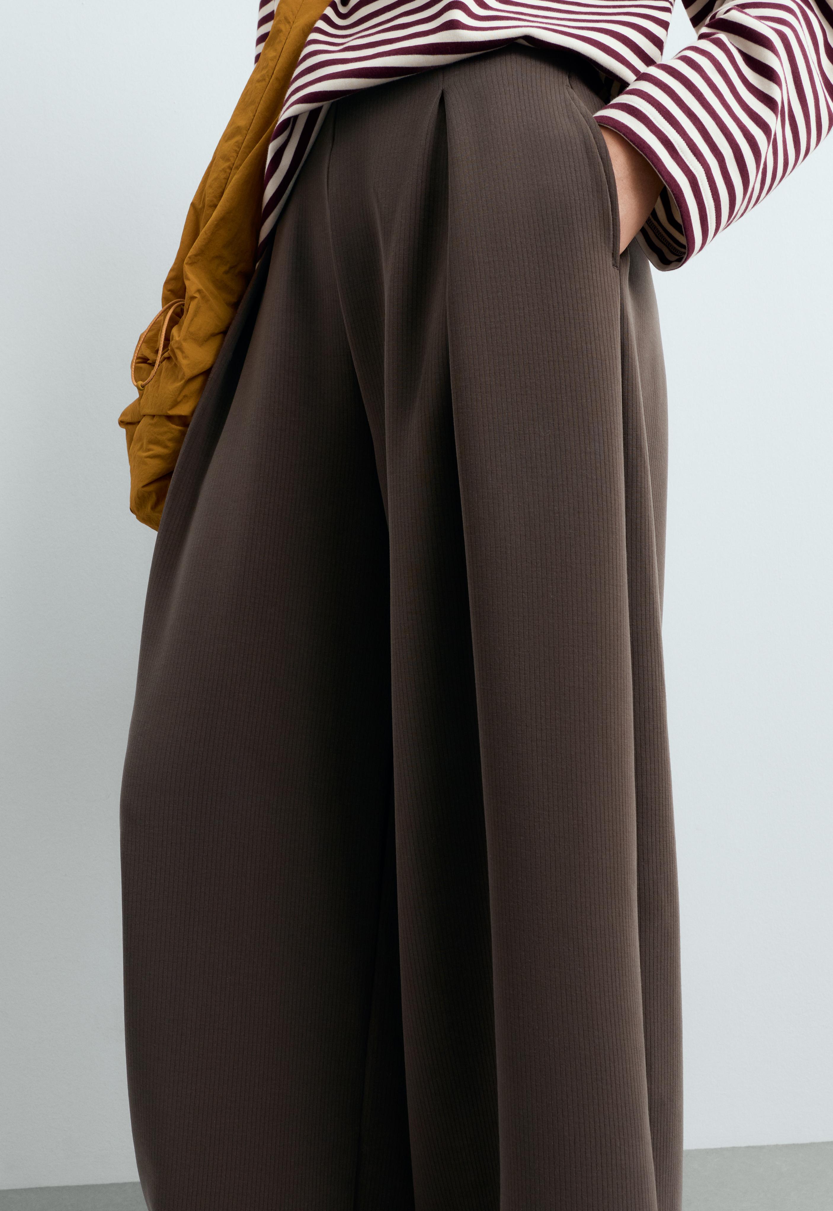 Wide striped trousers with modal — BROWN