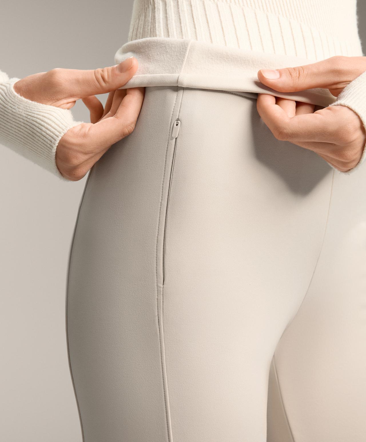 High rise Warm Flare trousers with zips — PALE MINK