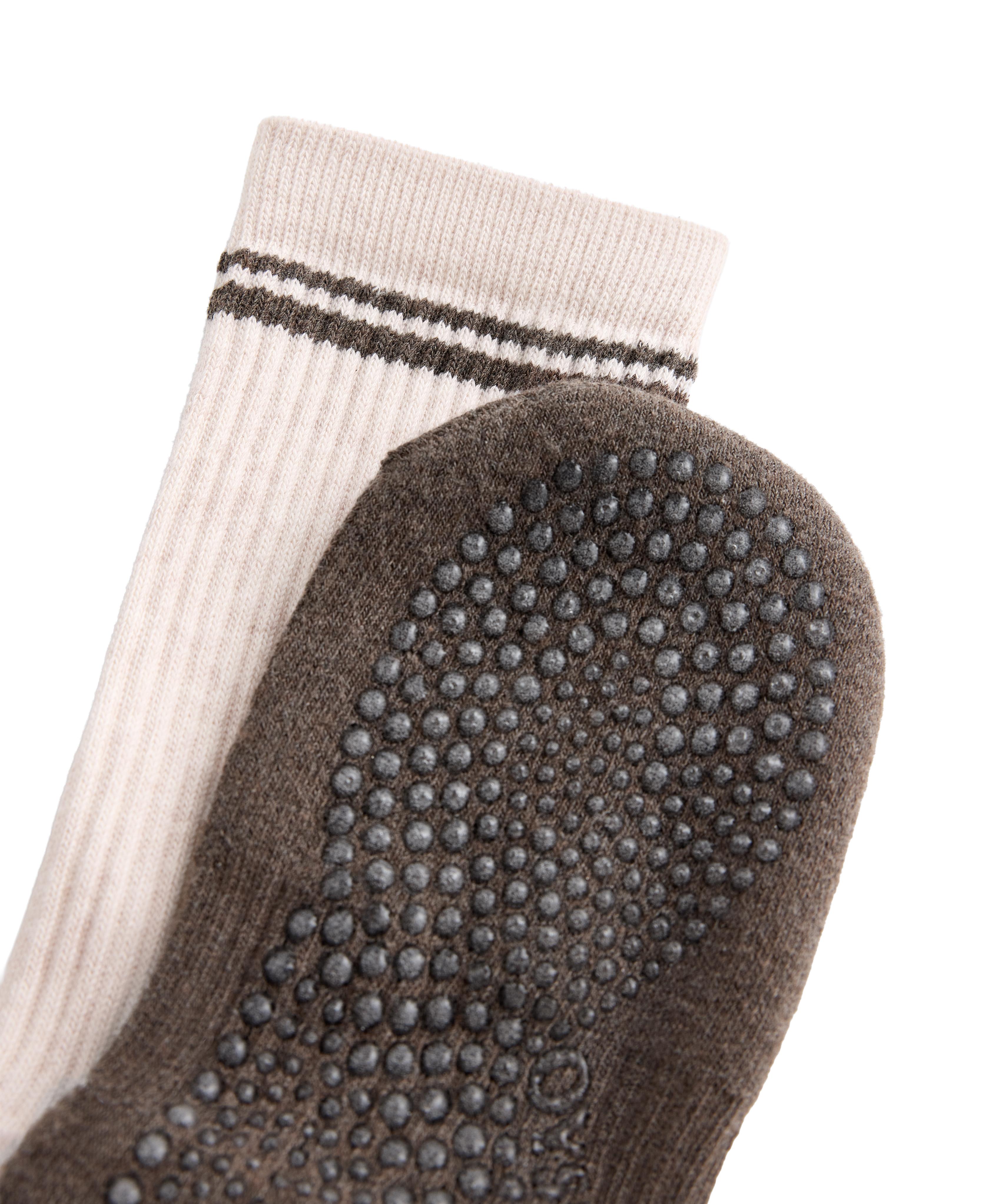 2 pairs of classic cotton cushioned yoga and Pilates socks — TAN MELANGE