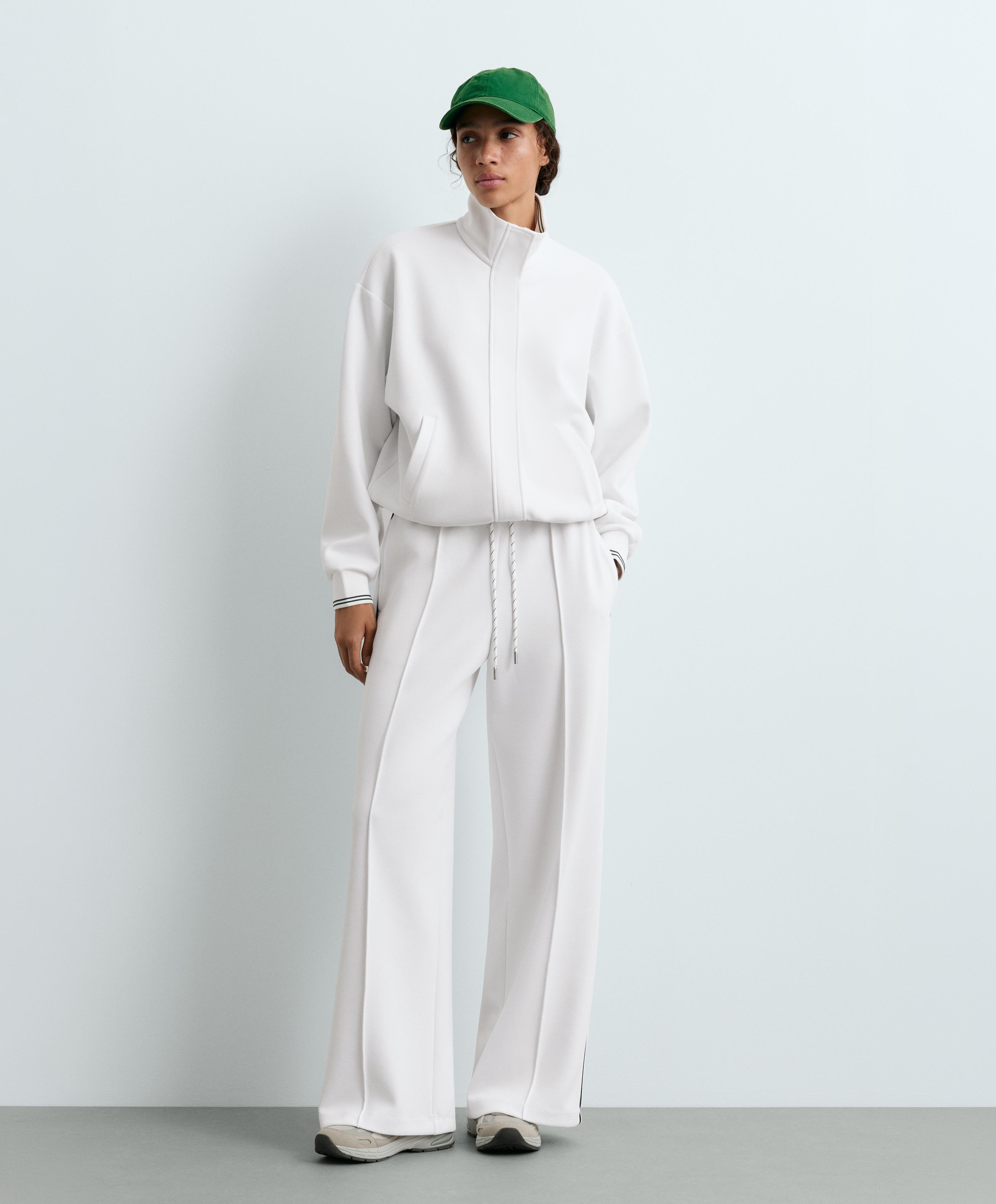 Cotton piqué jacket with piping — WHITE