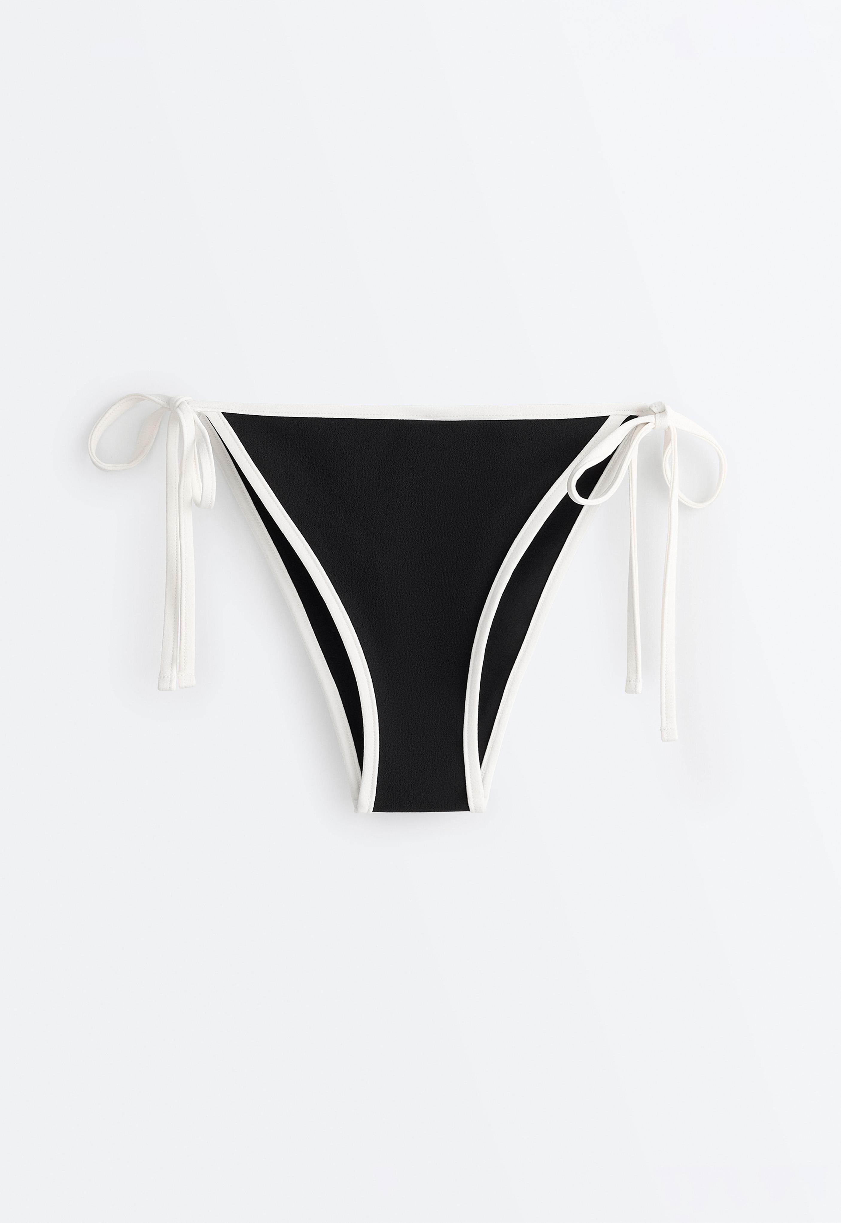 Contrast trim medium-coverage tie bikini briefs — BLACK