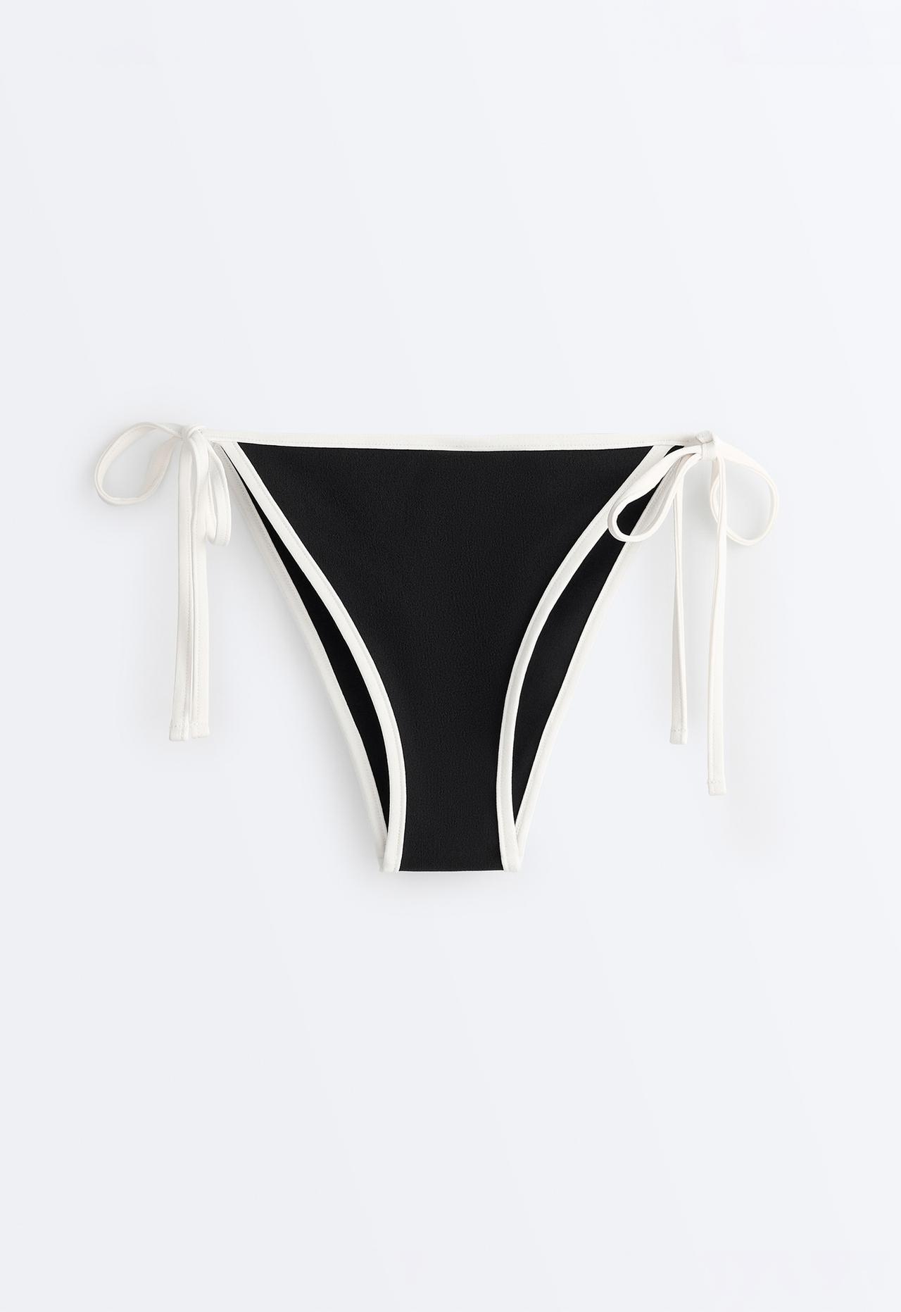 Contrast trim medium-coverage tie bikini briefs — BLACK