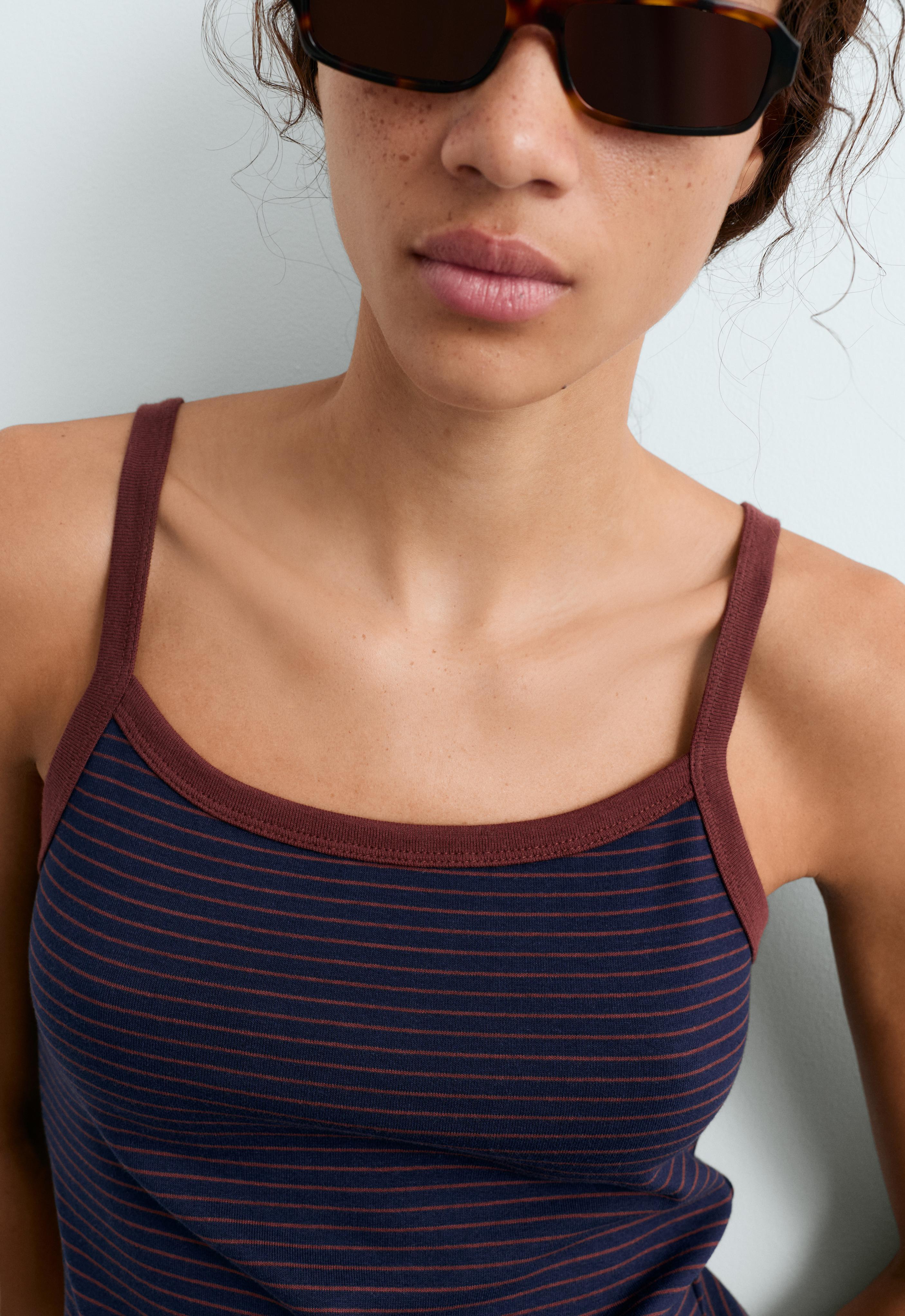 Striped cotton-blend rib vest top