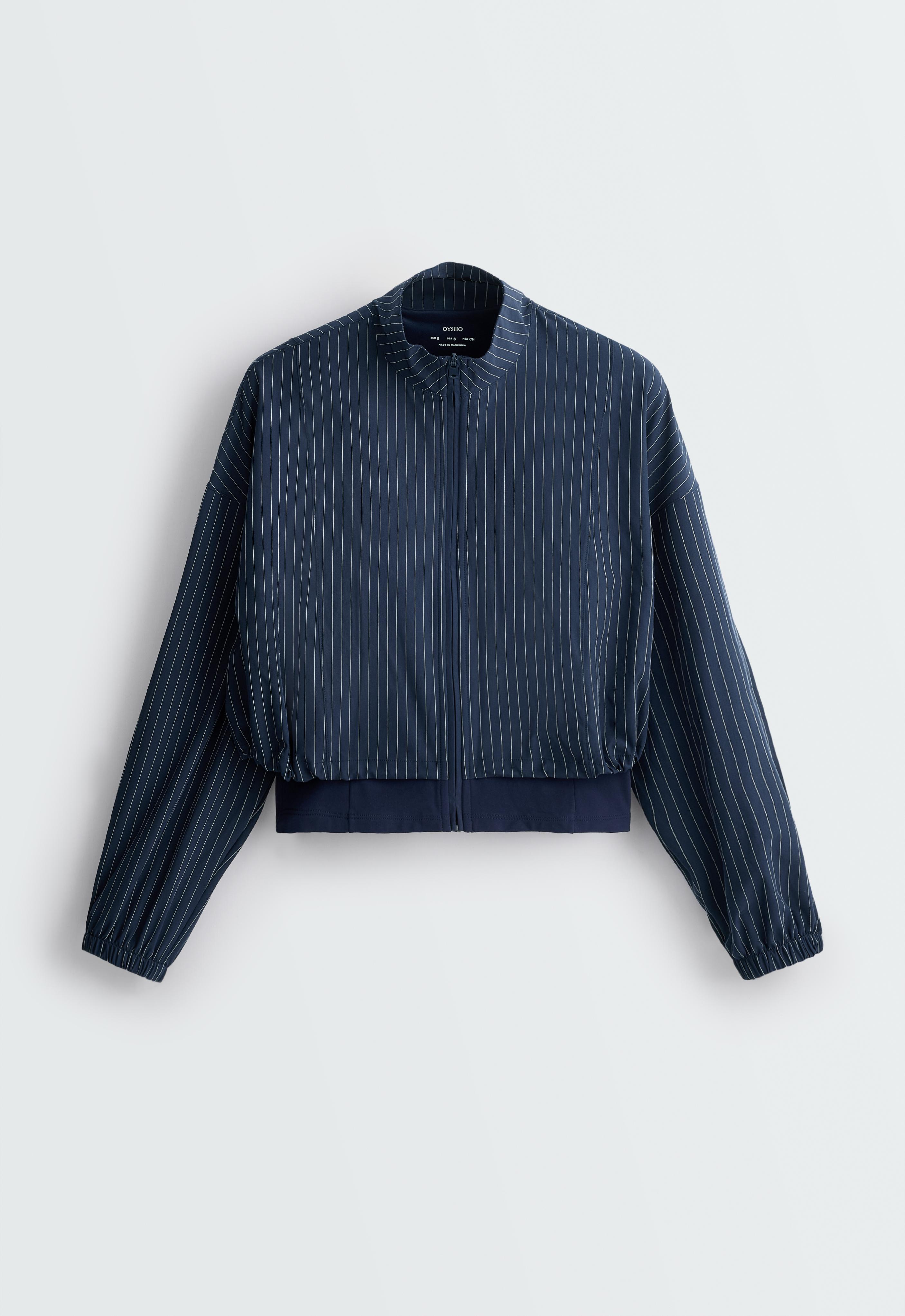 Pinstripe water-repellent technical jacket — NAVY BLUE
