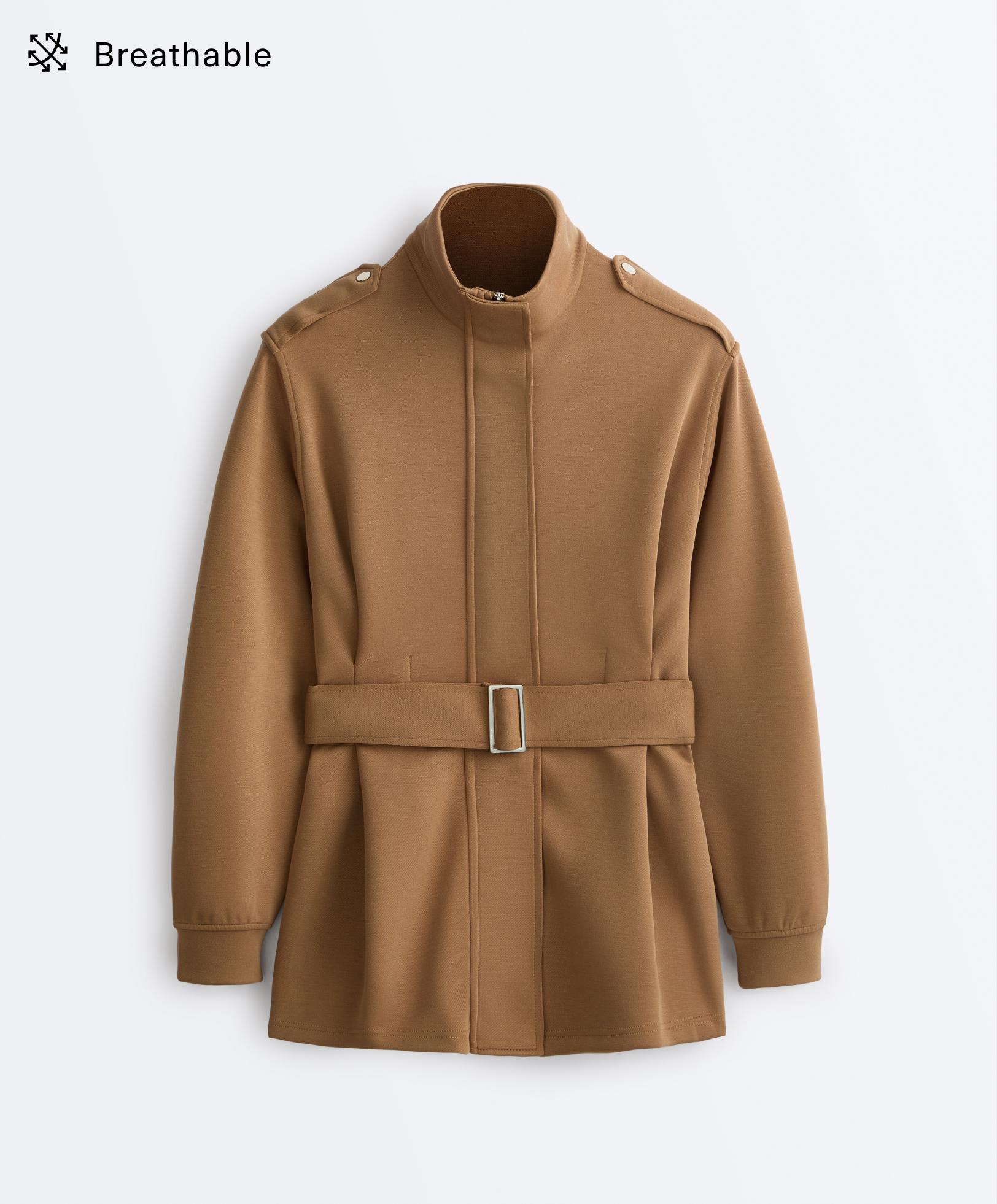 Long utility jacket with cotton and modal twill belt Long utility jacket with cotton and modal twill belt