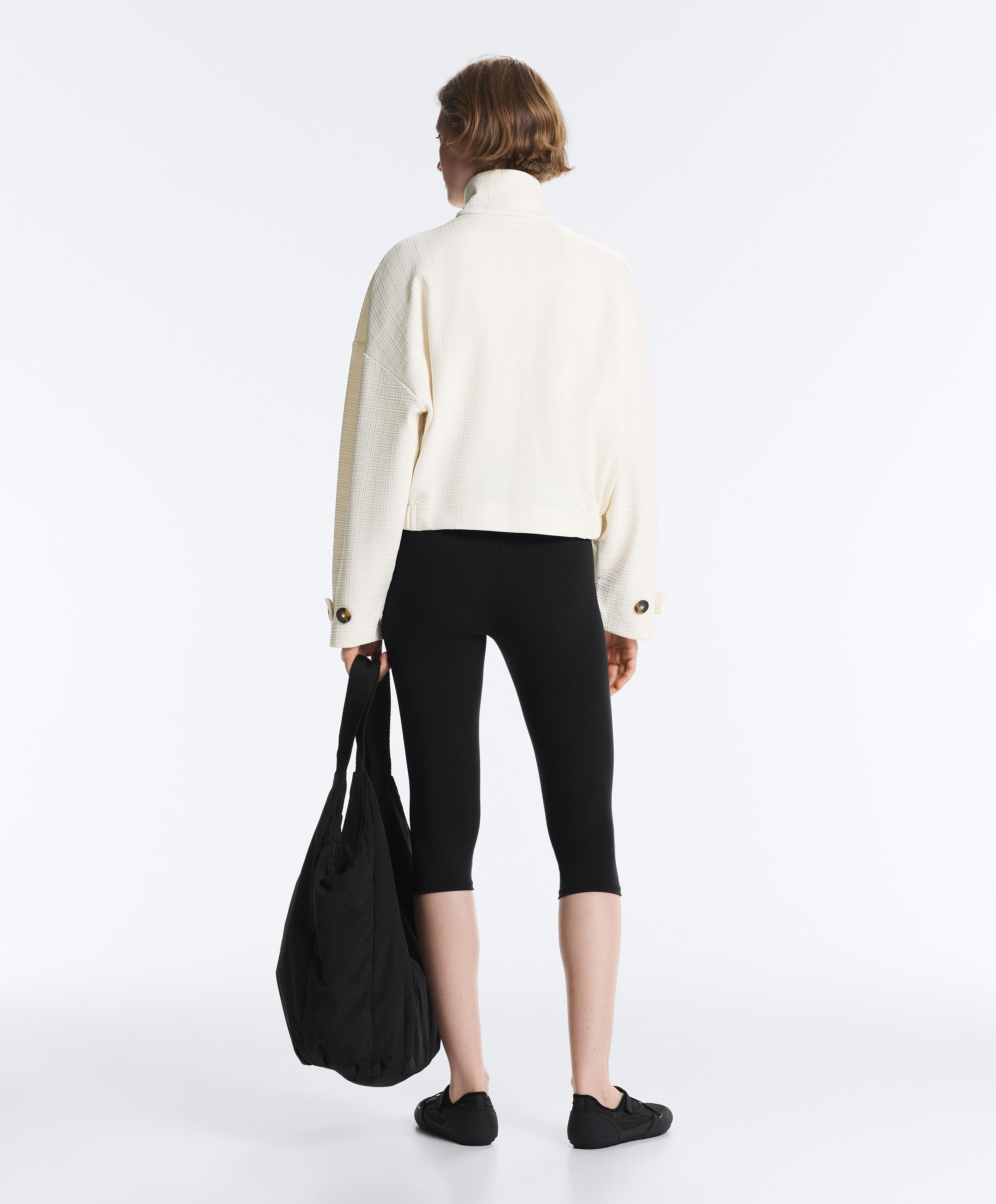 Cotton stripe texture cropped jacket — PALE ECRU
