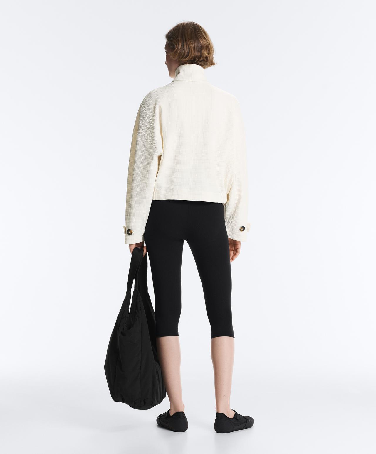 Cotton stripe texture cropped jacket — PALE ECRU