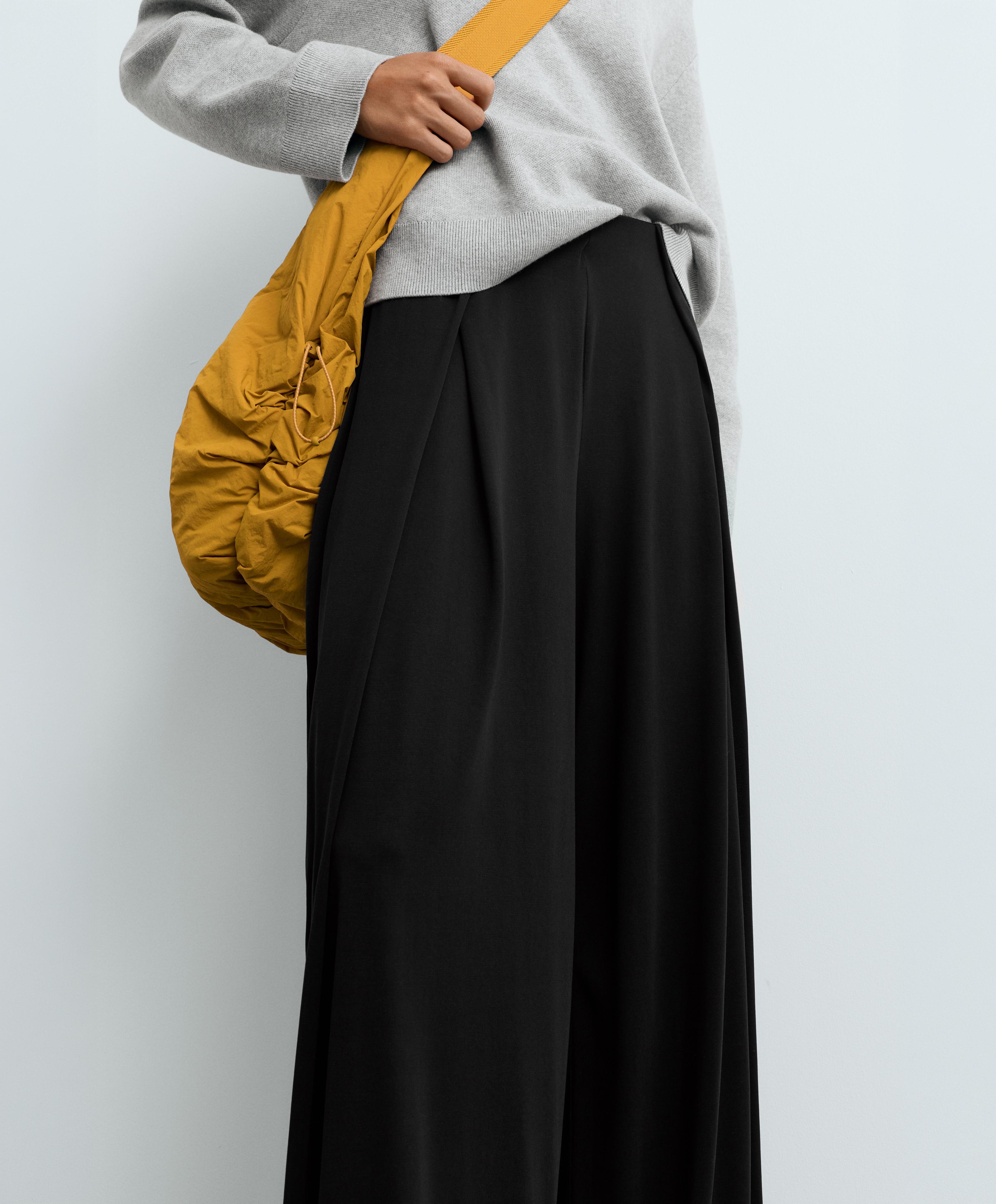 Modal blend straight-leg trousers with side pleat — BLACK