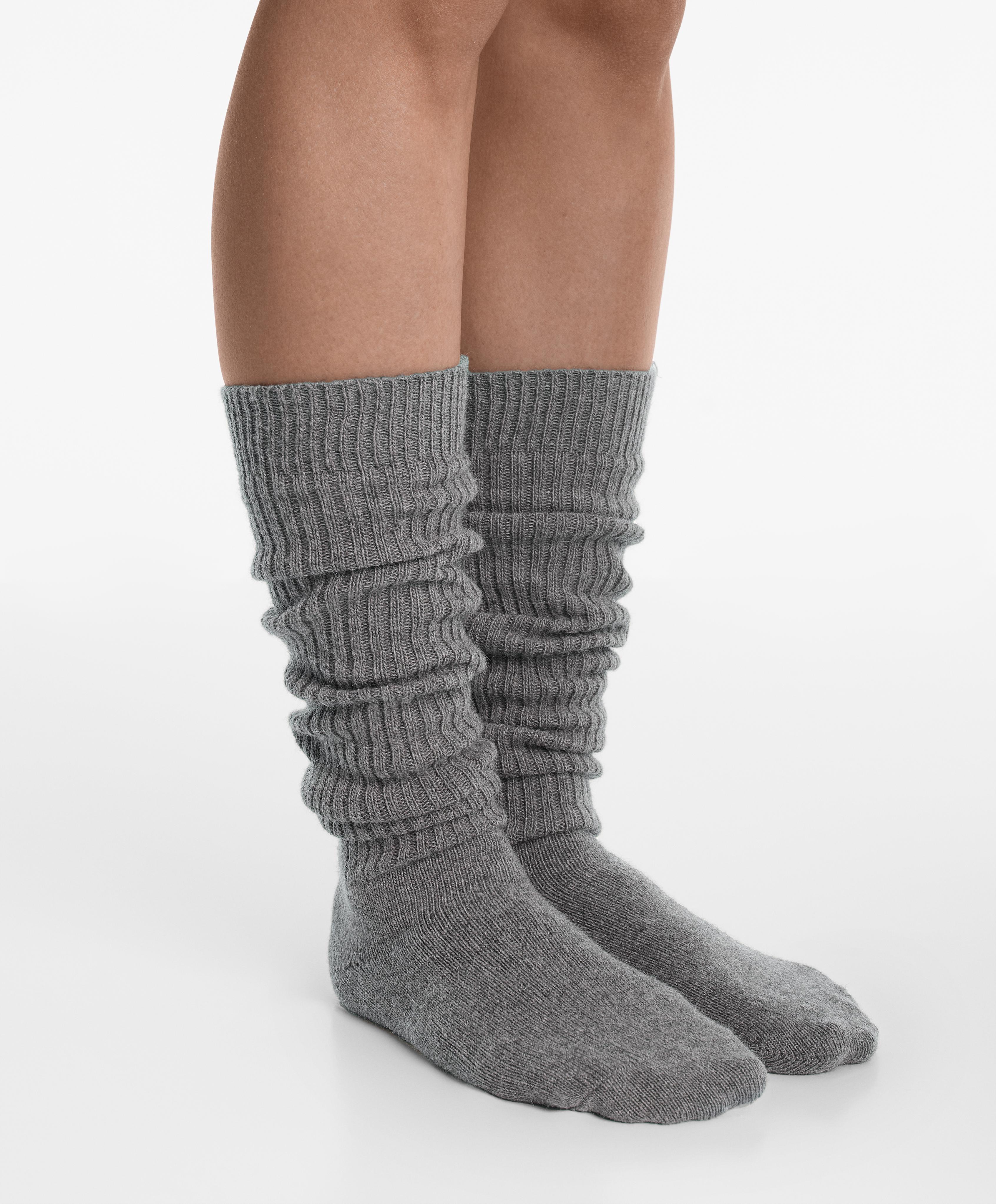 18% cashmere 13% wool long socks — DARK-GREY MELANGE