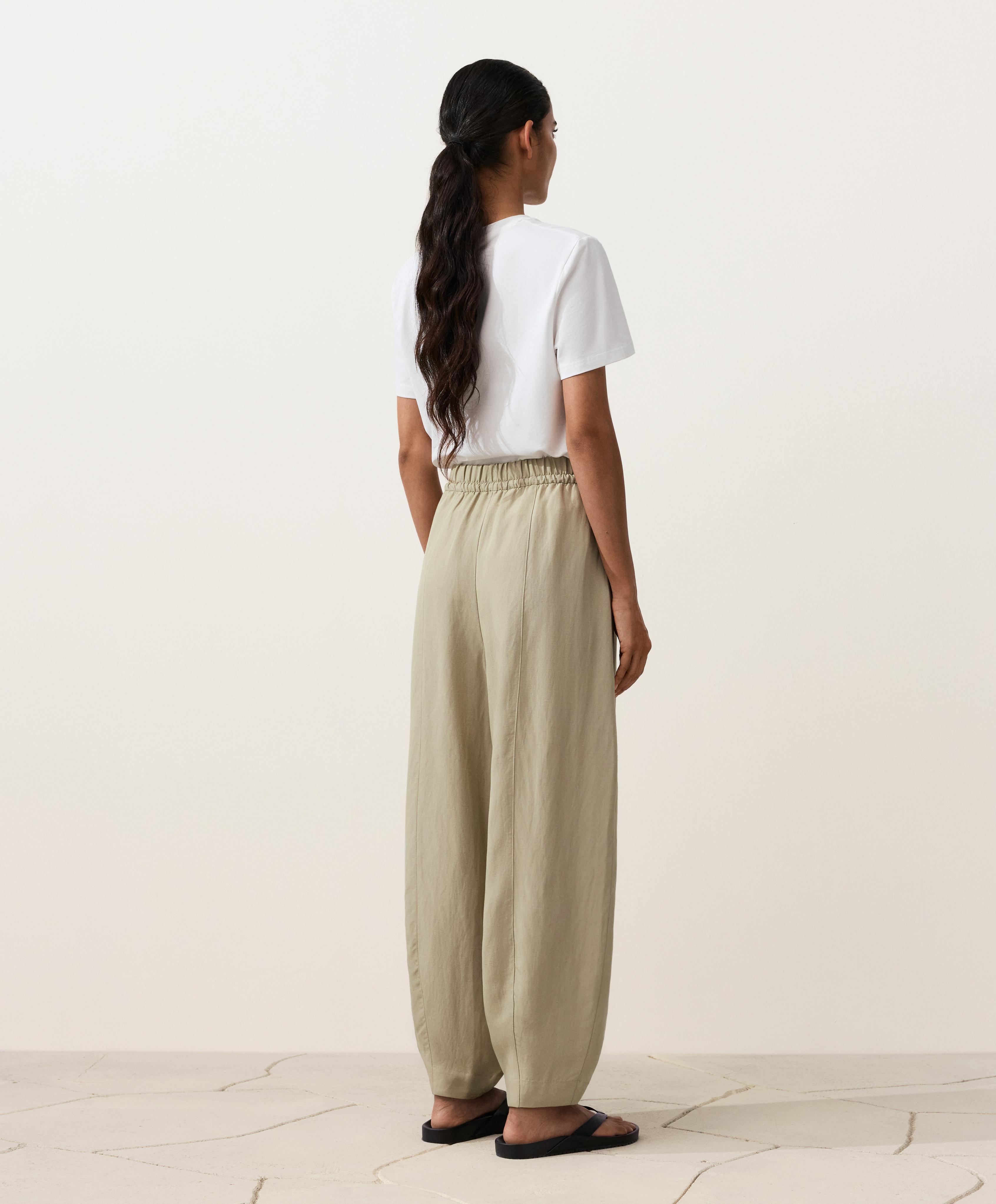Balloon trousers lyocell blend and 24% linen with seams — GREEN BEIGE