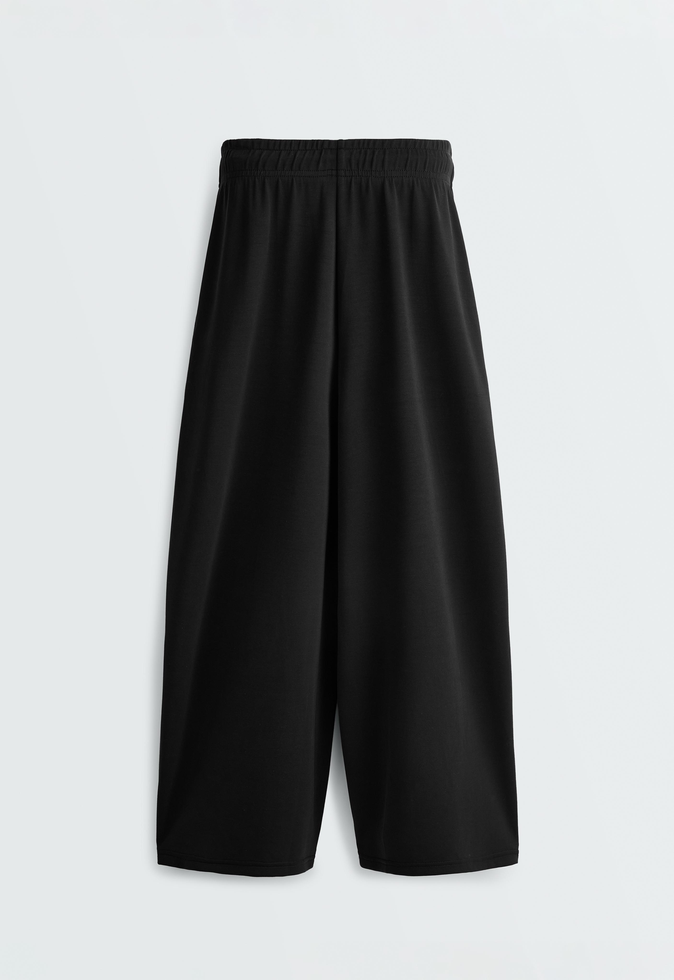 Soft-touch wide-leg crop trousers with modal — BLACK
