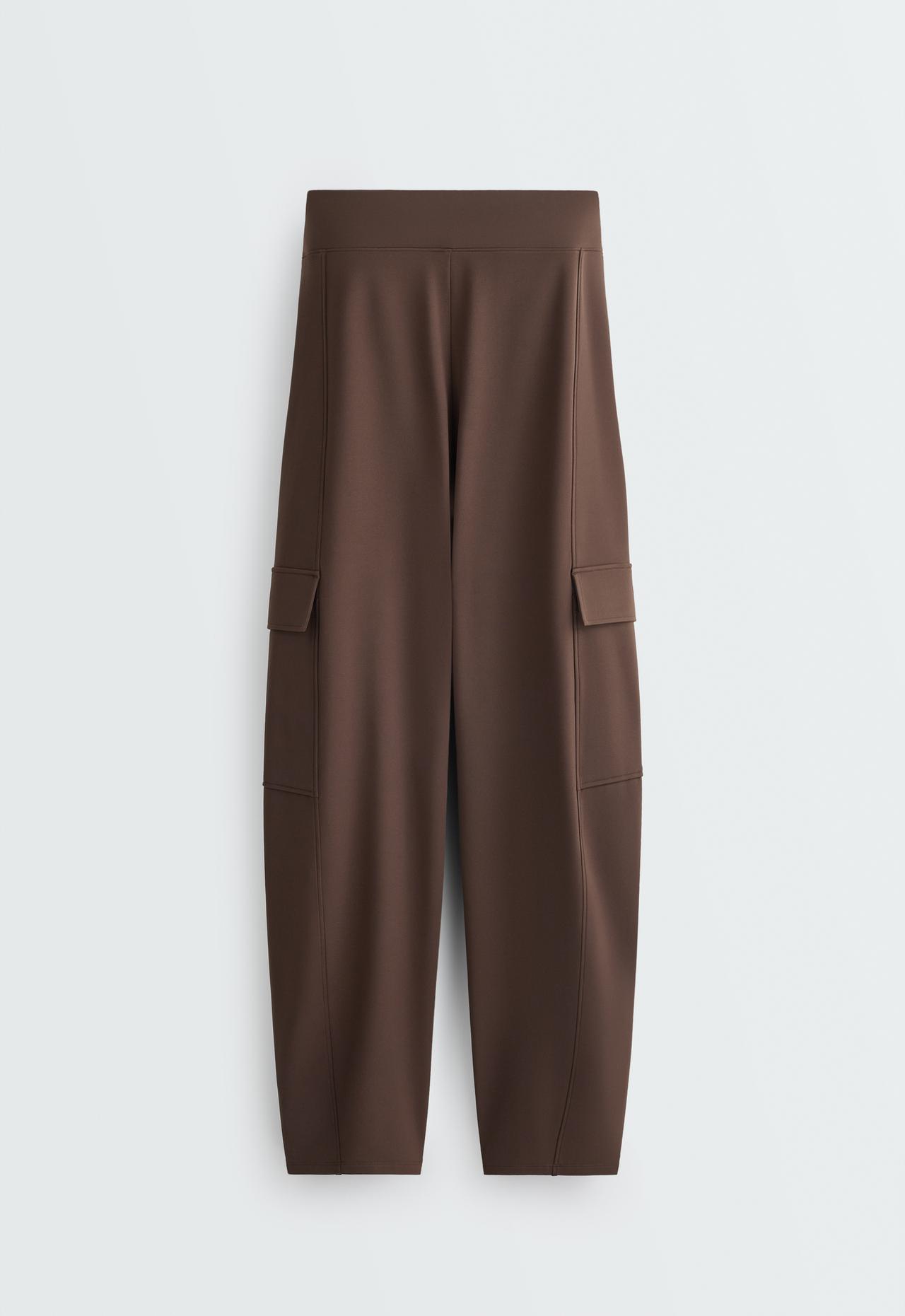 Balloon high rise warm cargo trousers — DARK REDDISH‑BROWN