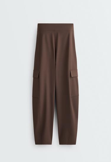 Balloon high rise warm cargo trousers — DARK REDDISH‑BROWN 4