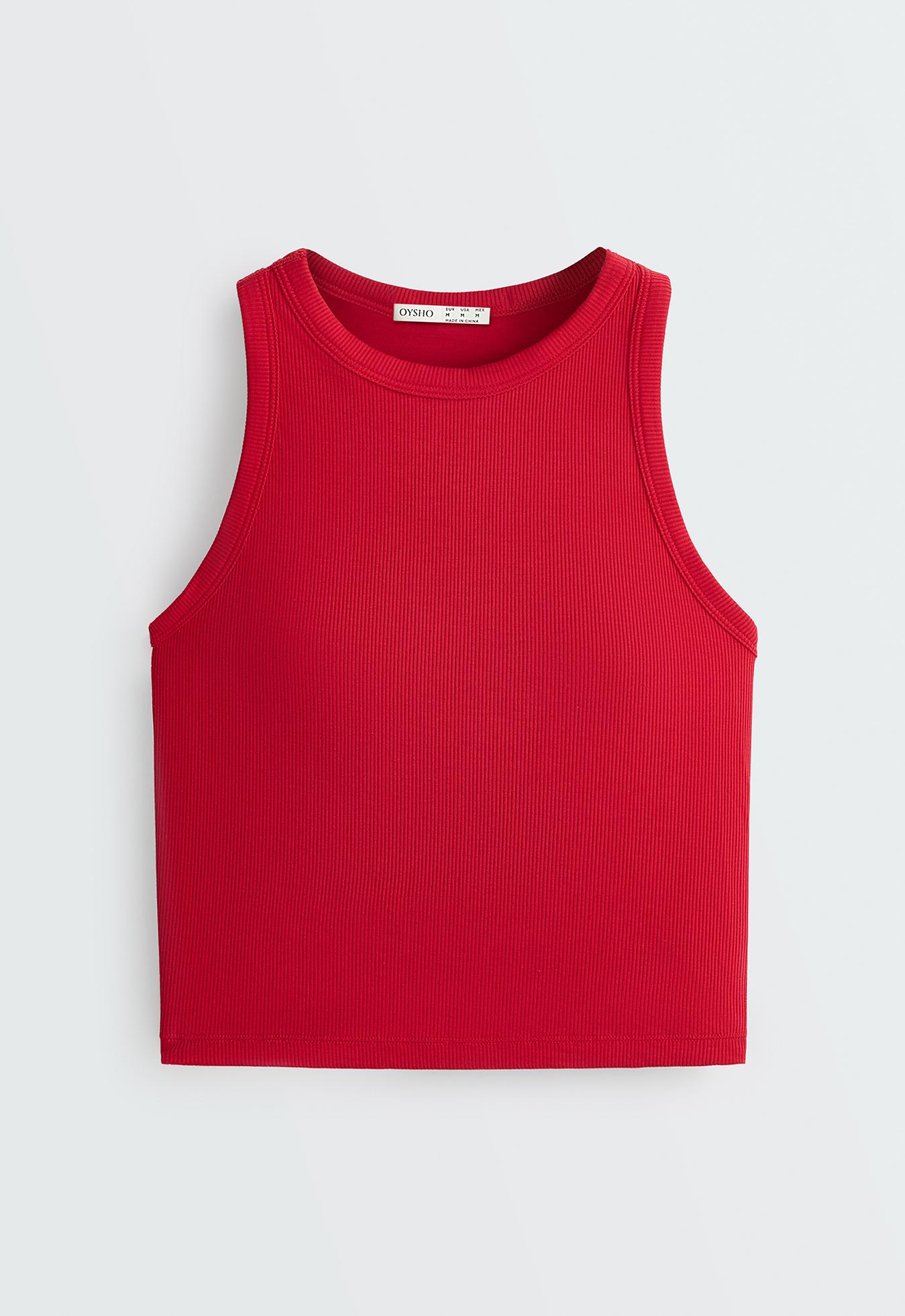 Rib modal blend long tank top — STRONG RED