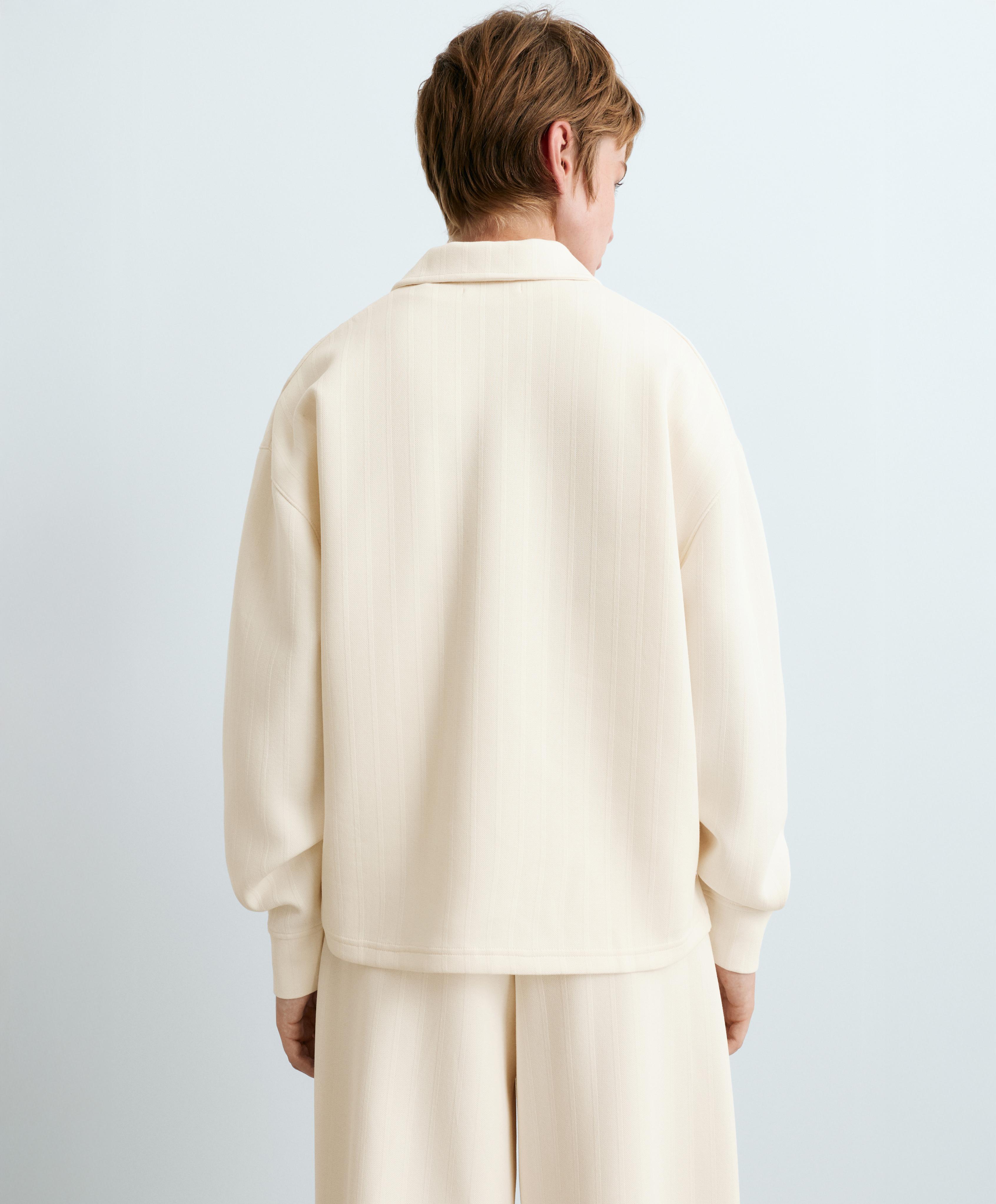 Striped cotton piqué polo shirt — PALE ECRU