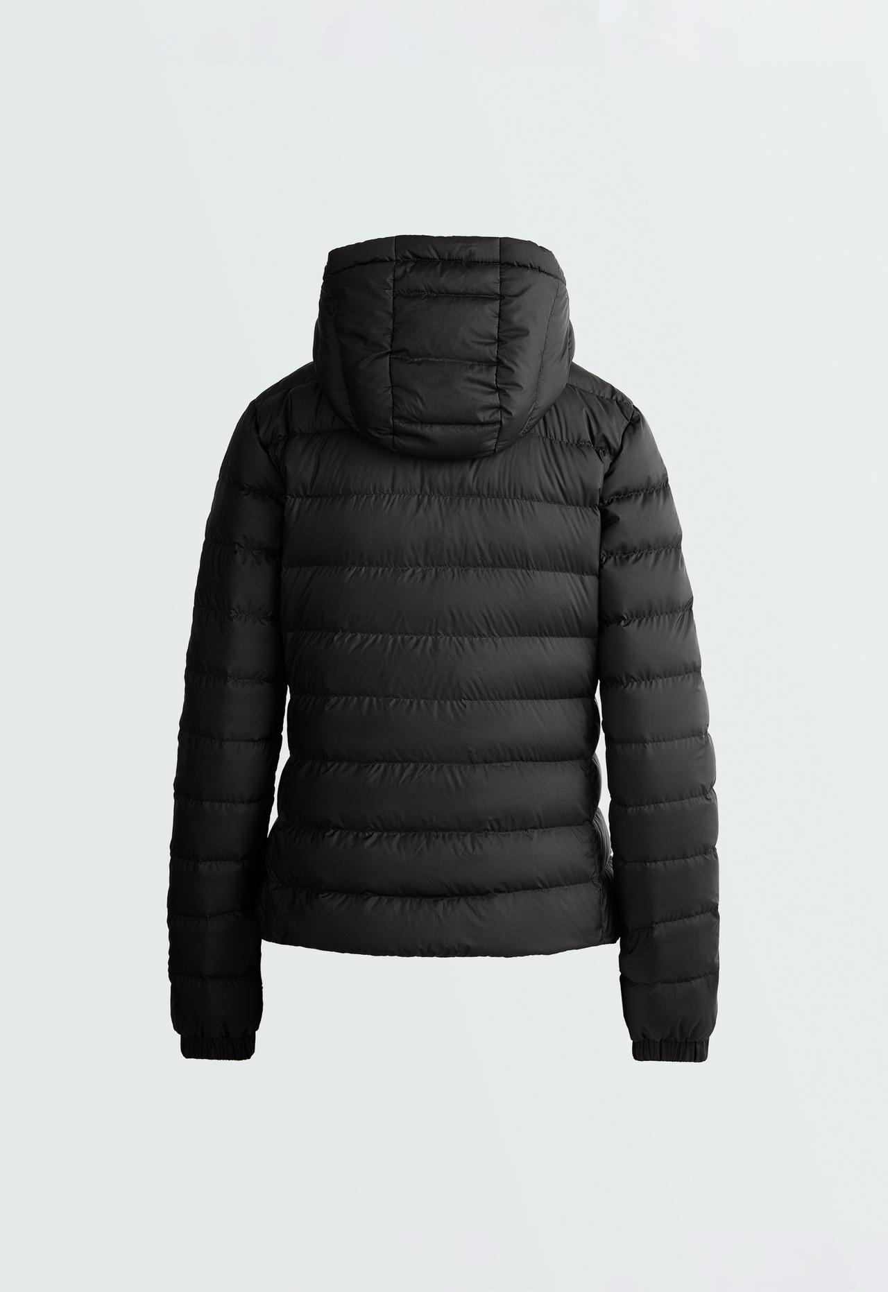 Packable 100% down short puffer jacket — BLACK