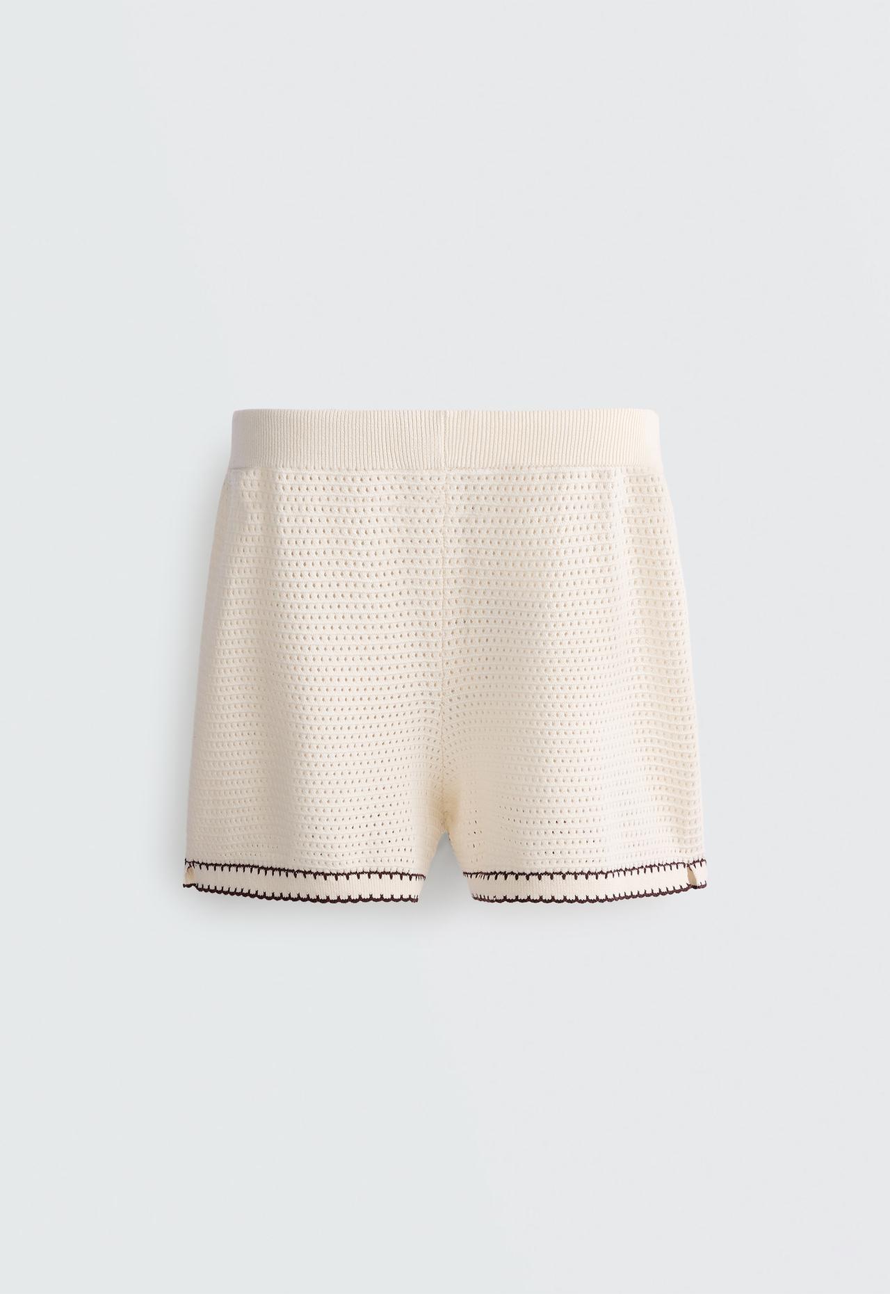Cotton openwork knit shorts — PALE ECRU