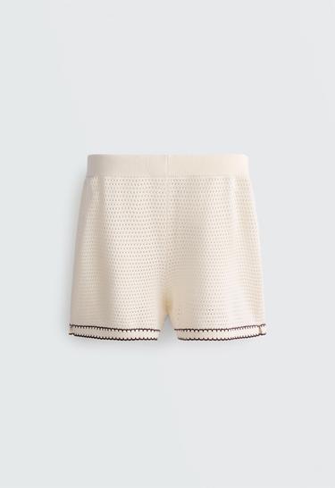 Cotton openwork knit shorts — PALE ECRU 7