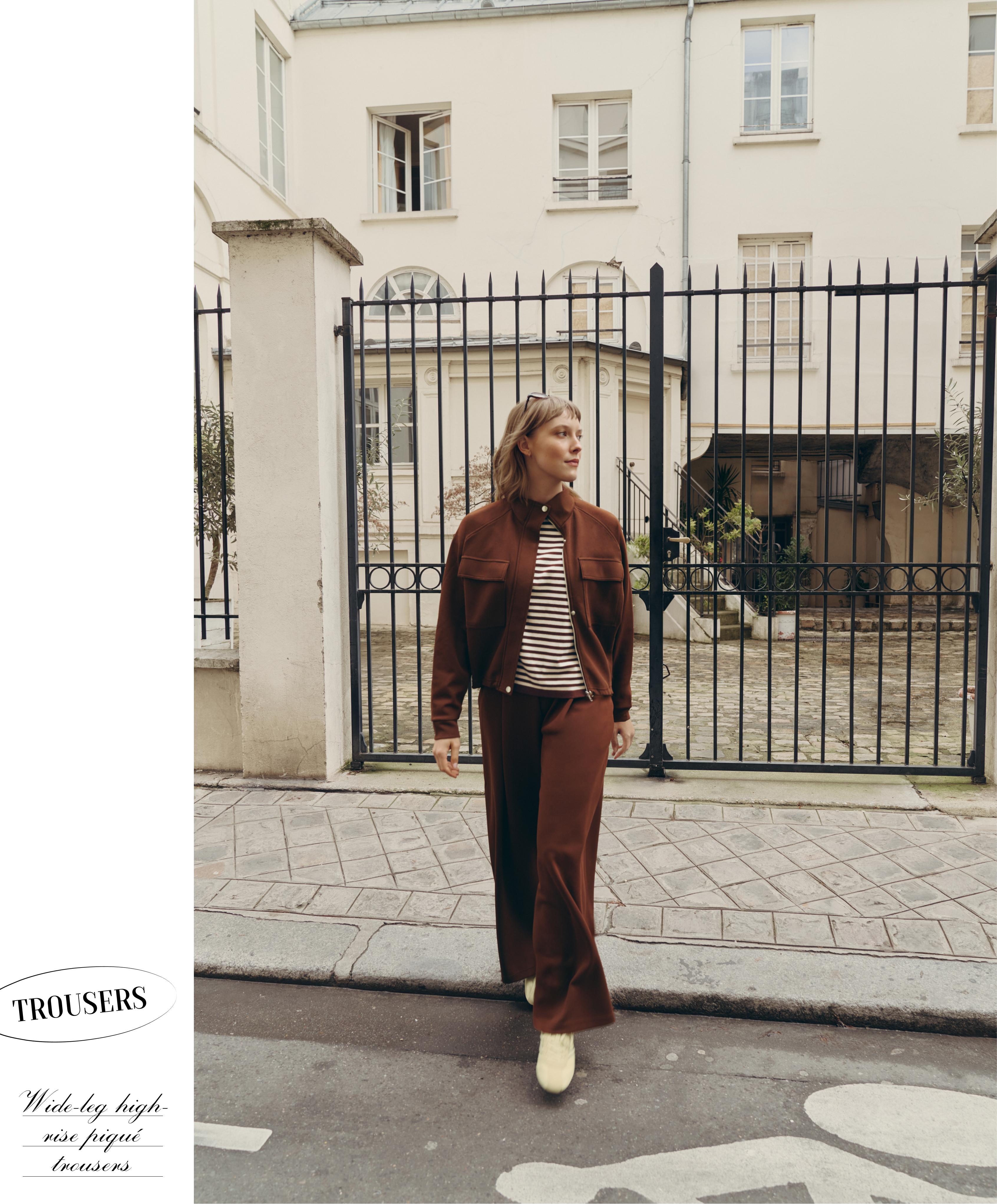 Pantalon large high rise en piqué