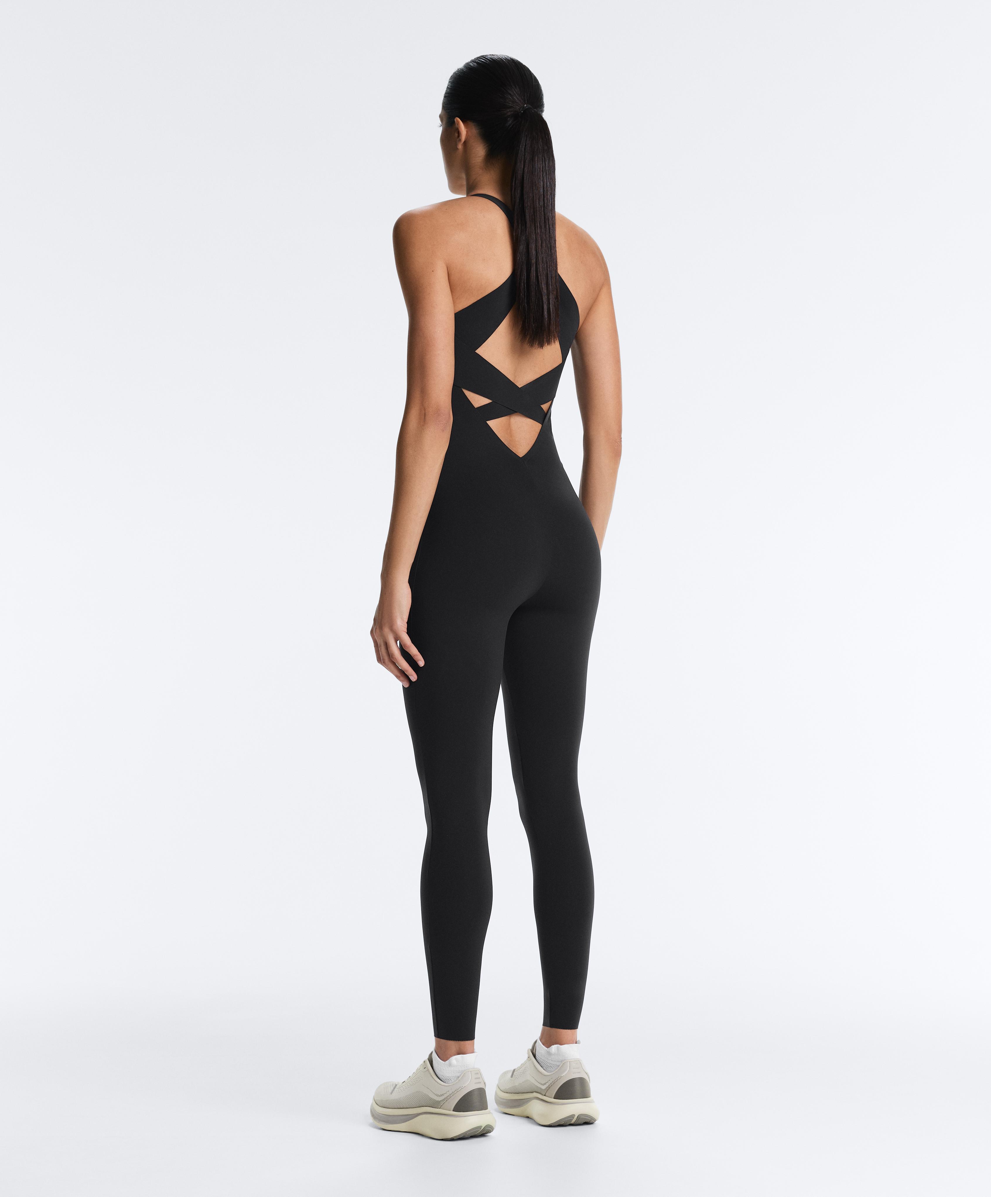 Long Compressive halterneck jumpsuit — BLACK