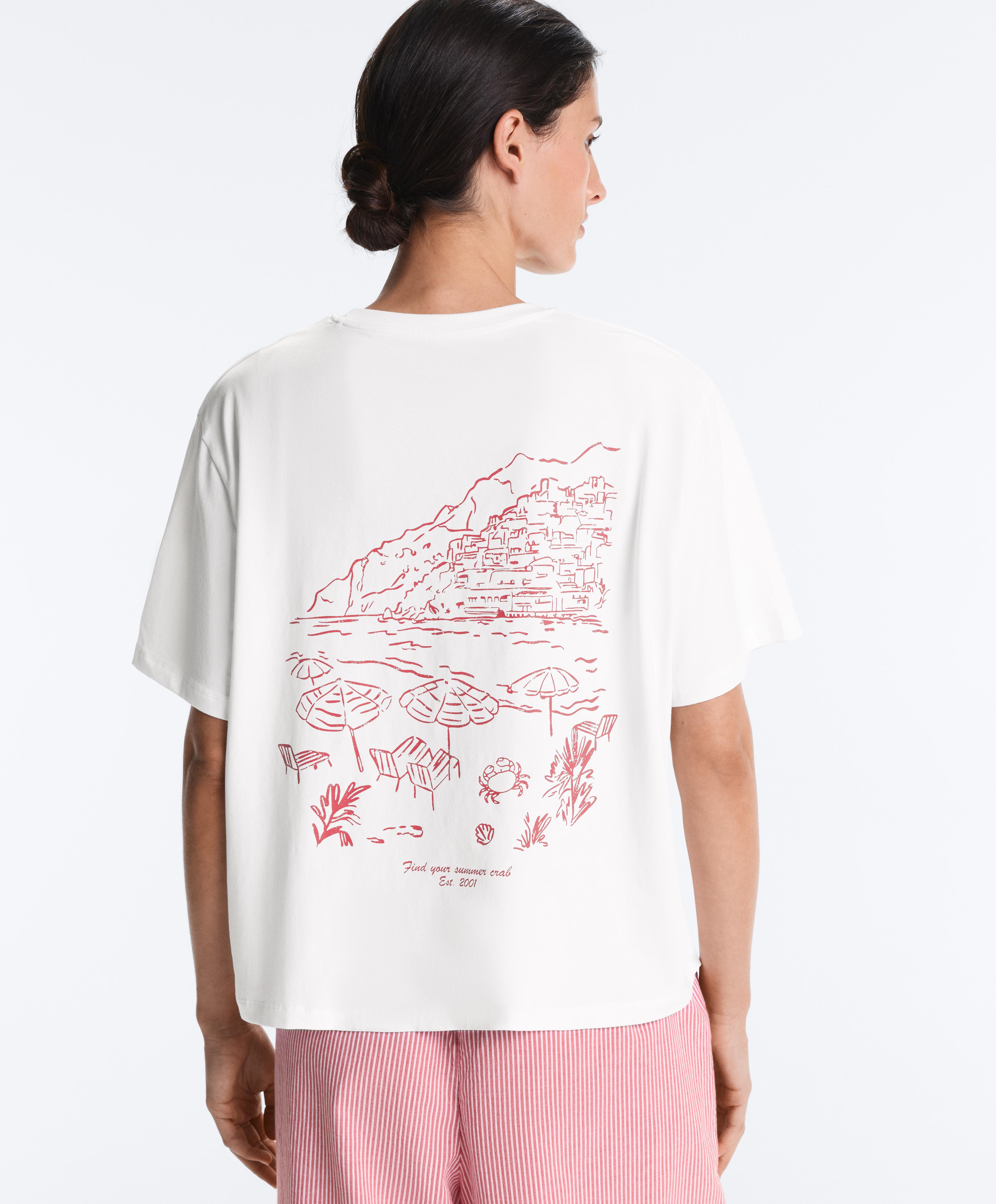 Boxy short-sleeved cotton blend T-shirt with slogan