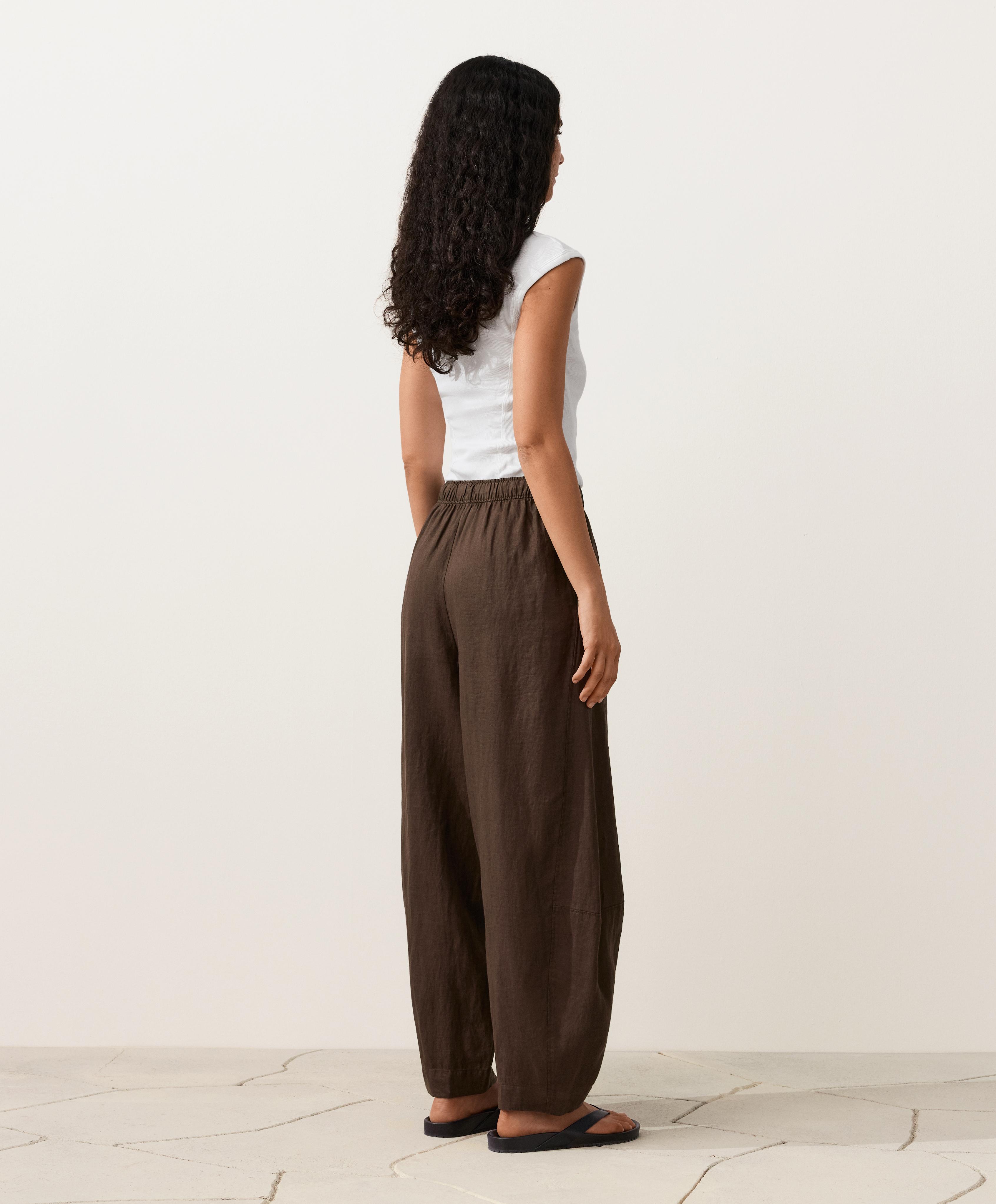 100% linen balloon trousers — DARK BROWN