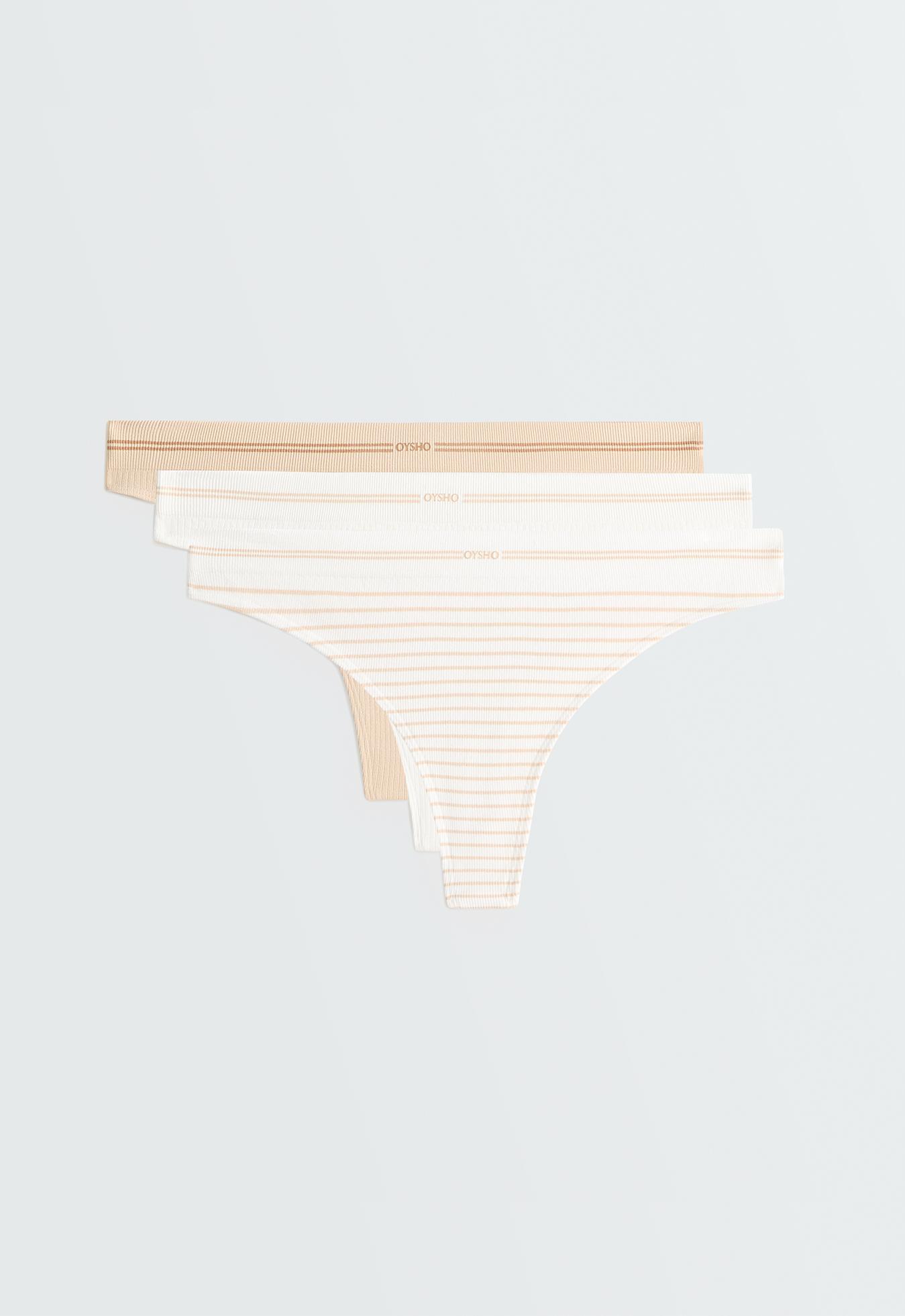 3 seamless rib polyamide blend thongs — WHITE 
