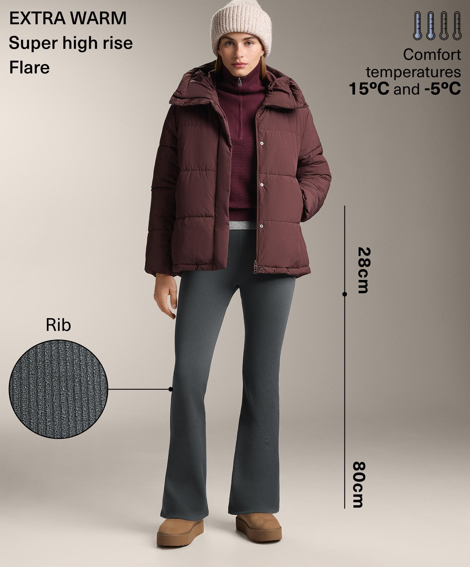 Super high rise seamless extra warm rib flare broek 70 cm