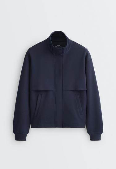High-neck piqué jacket with cotton — INK BLUE 6