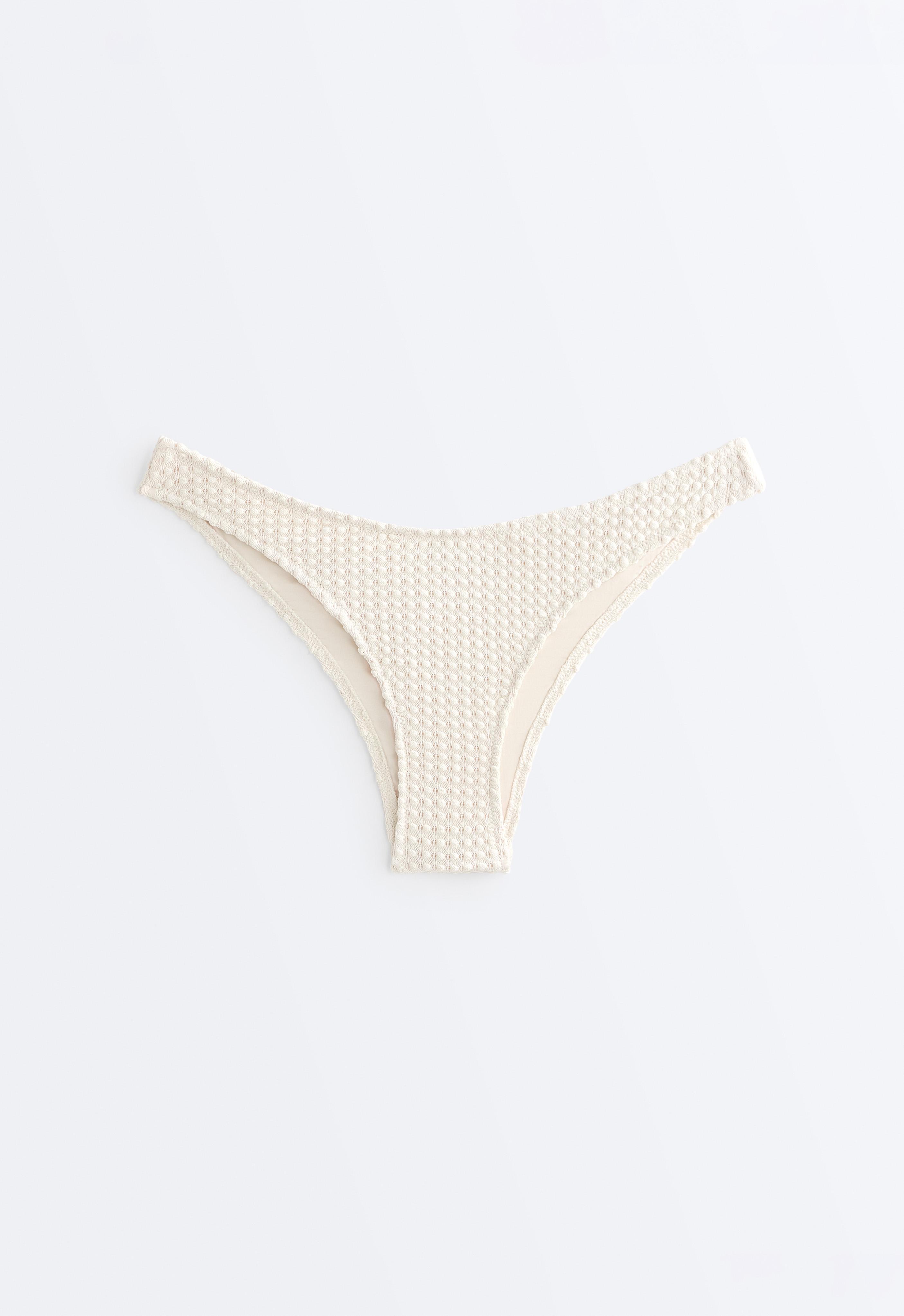 U-cut bubble-texture crochet medium-coverage bikini briefs — ECRU