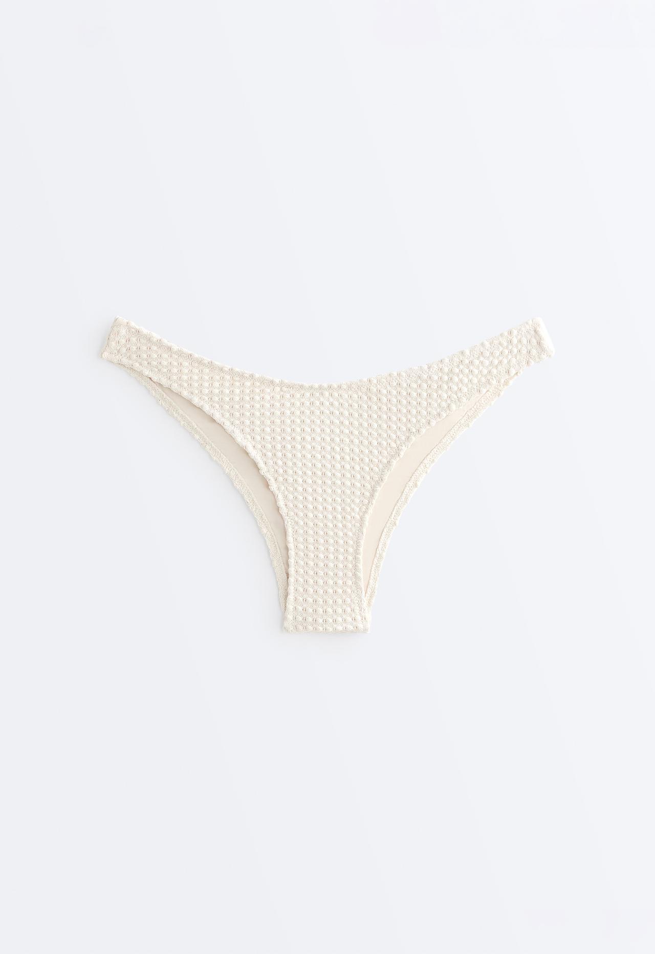U-cut bubble-texture crochet medium-coverage bikini briefs — ECRU