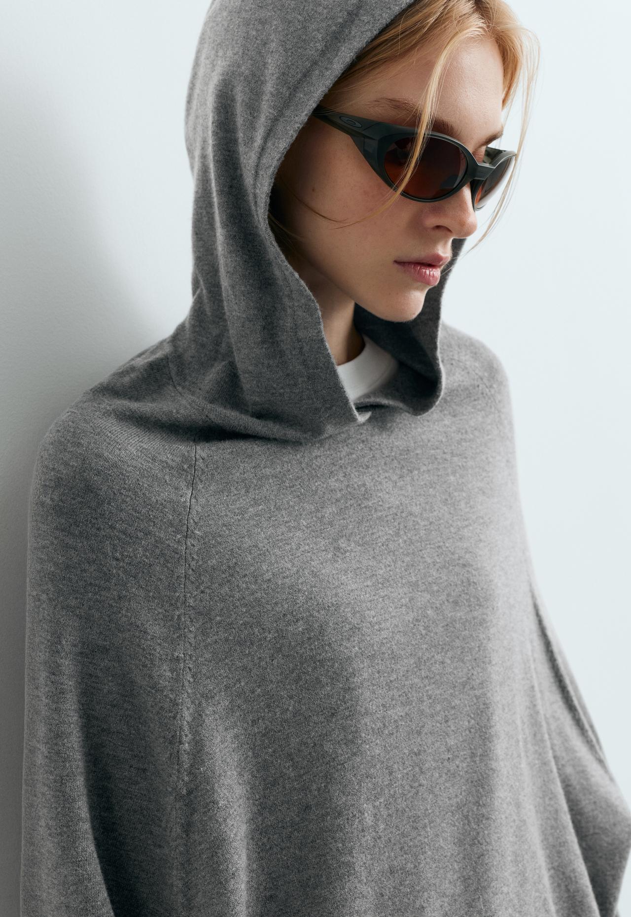 Hooded knit cape jumper — GREY MELANGE