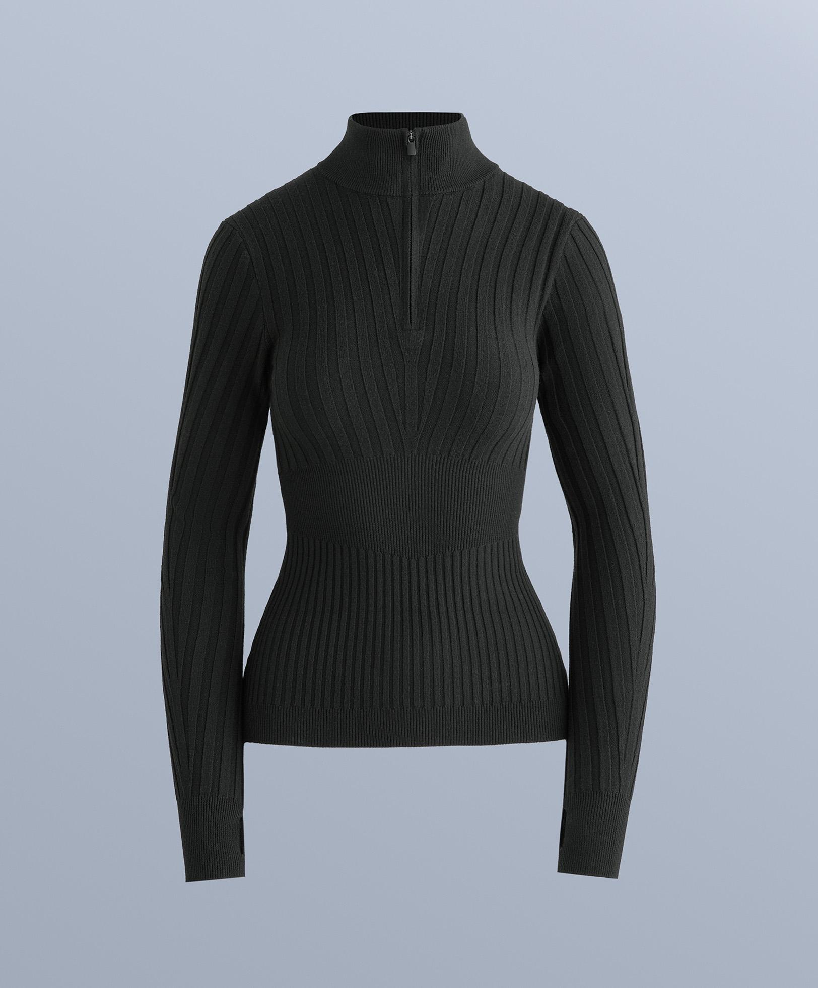 Thermal base layer rib knit T-shirt with peak — BLACK