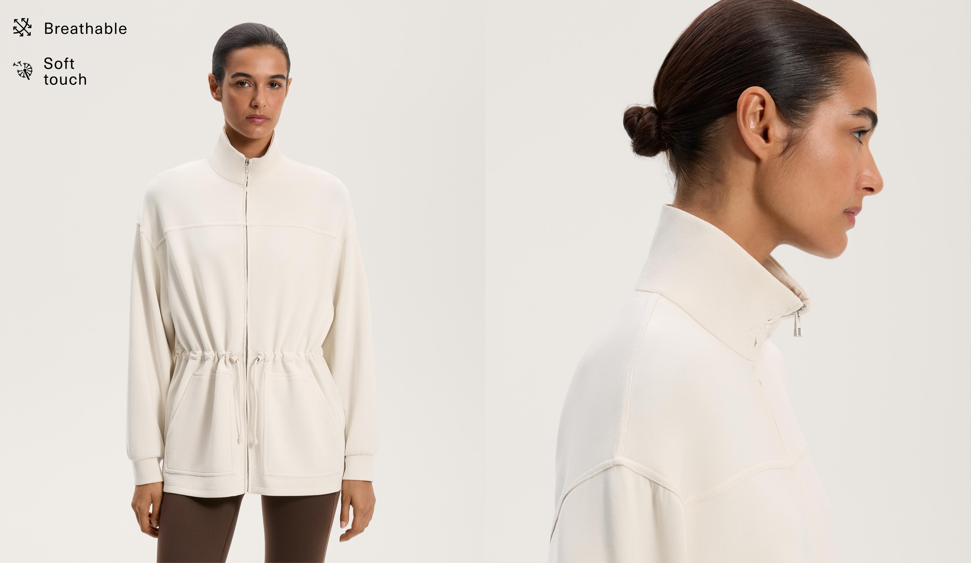 Long soft-touch jacket with modal and pockets