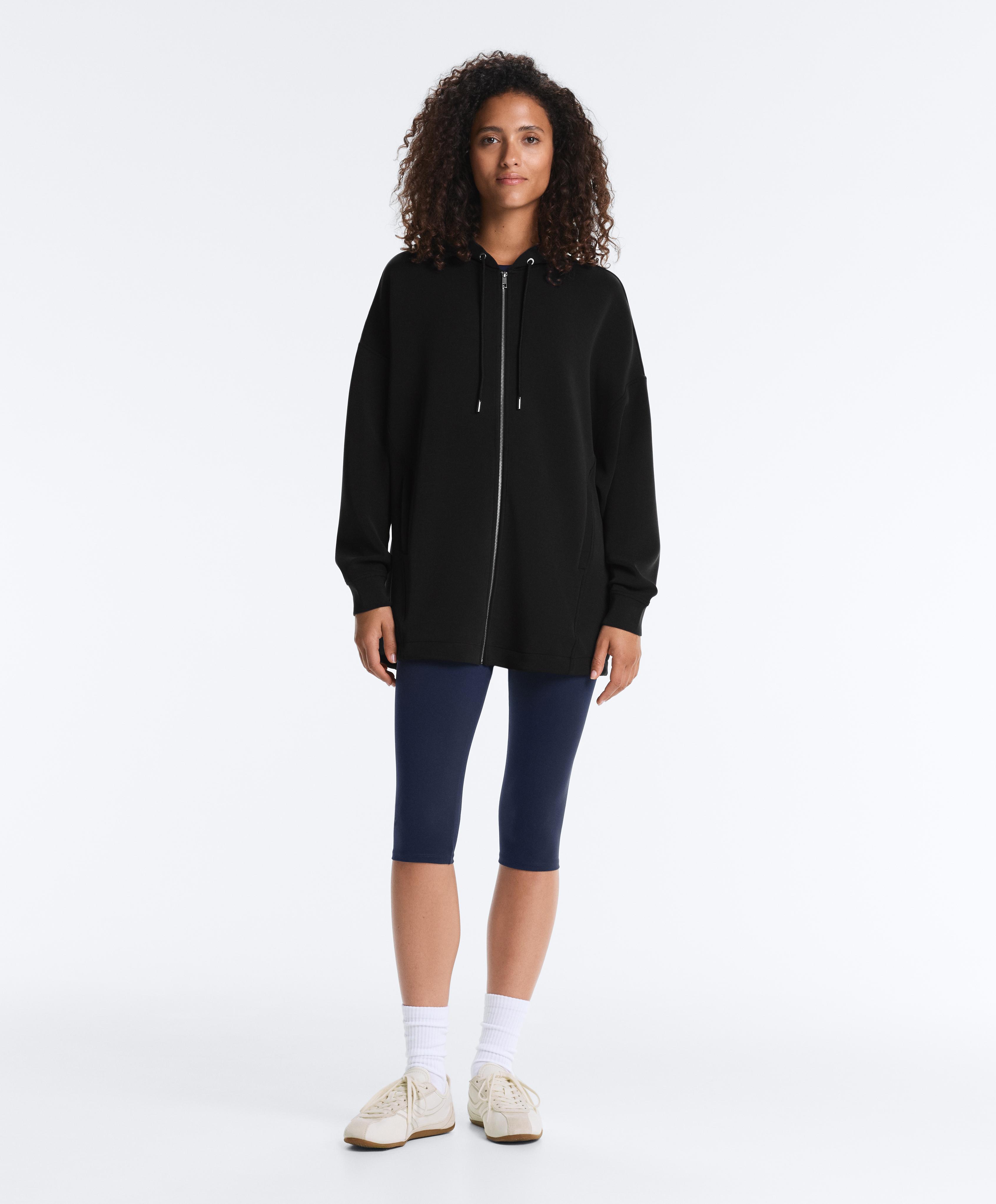 Long soft touch jacket with modal — BLACK