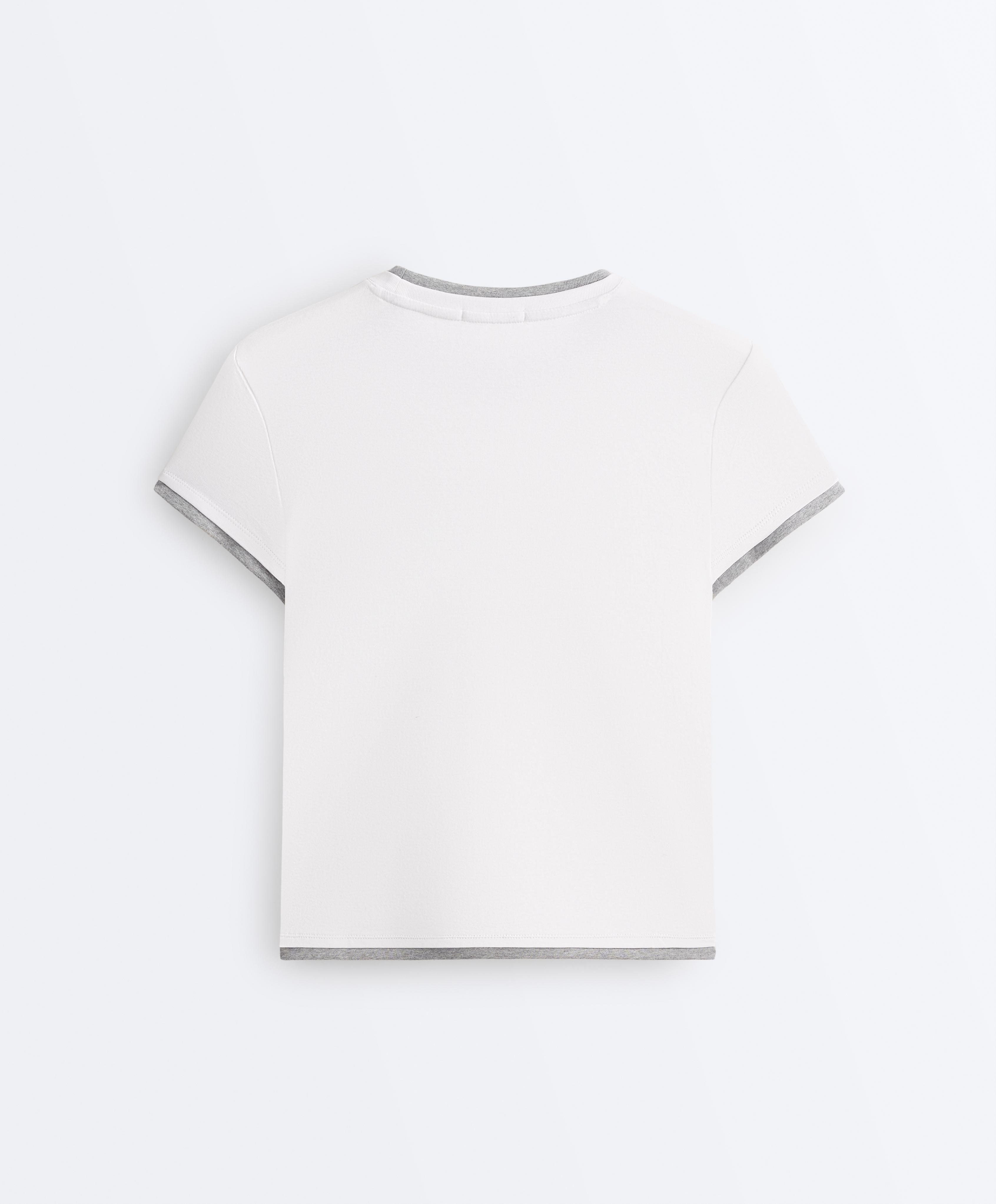 Çift katman görünümlü pamuklu rib T-shirt - Görsel 7