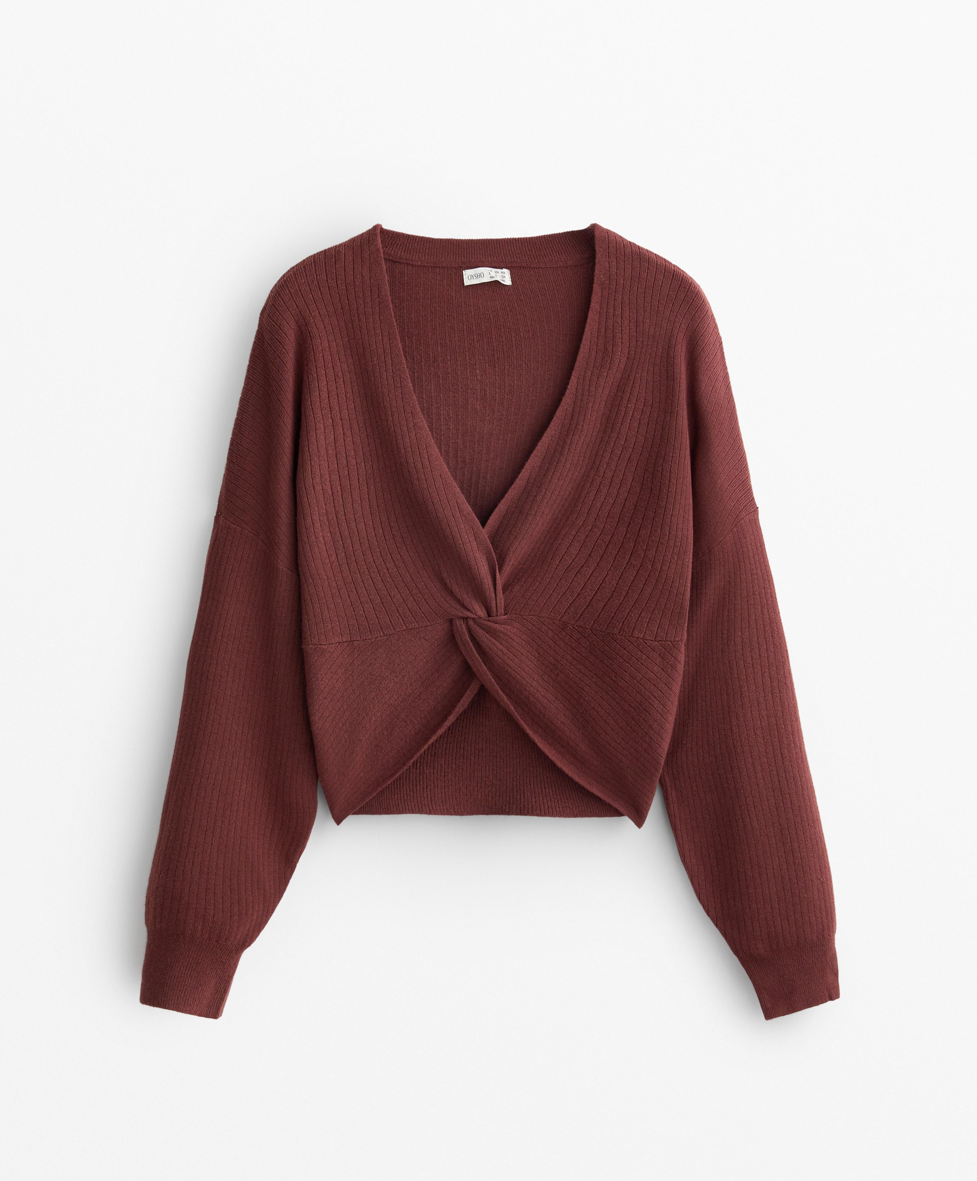 Pullover cropped incrociato in maglia