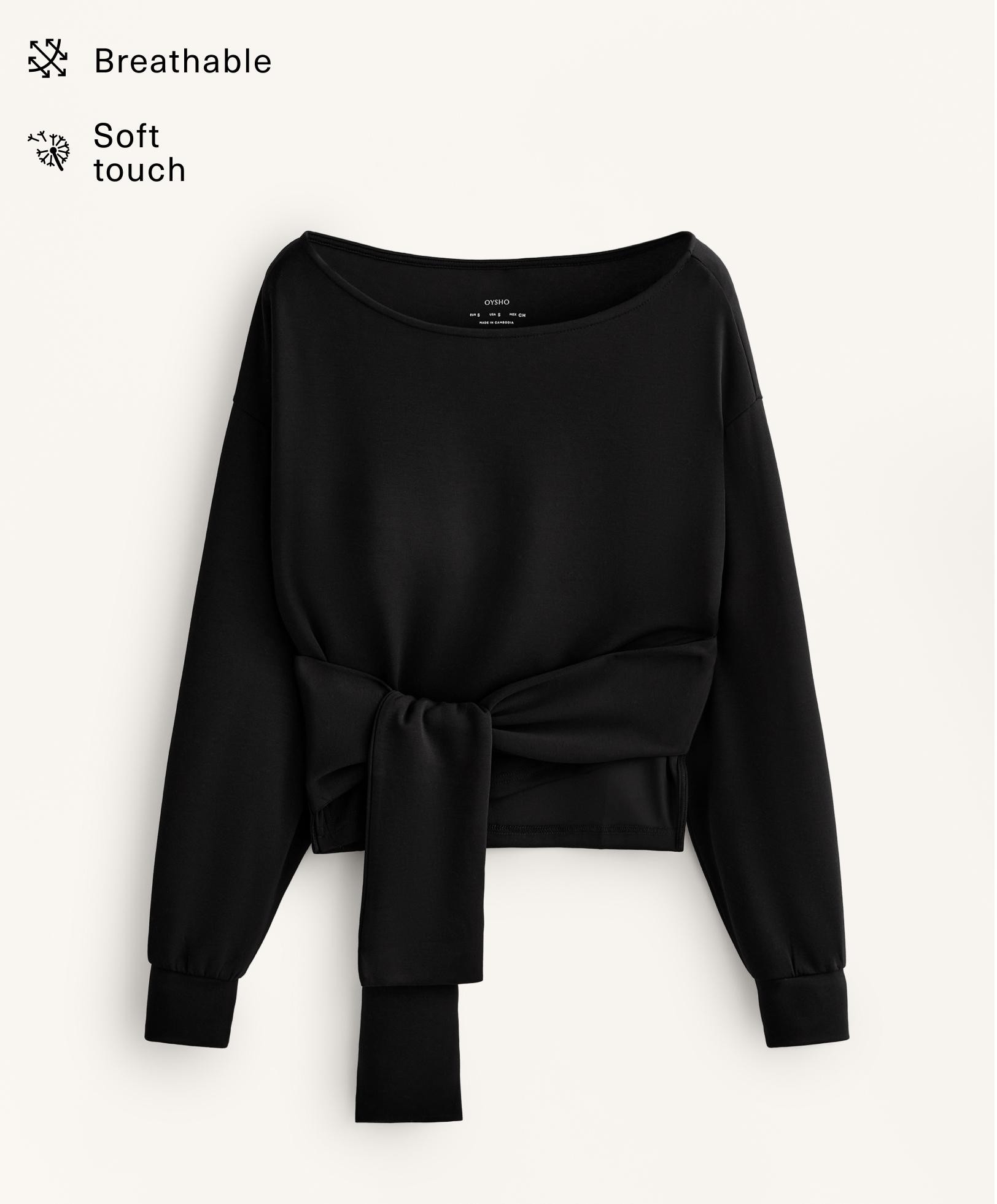 Soft-touch knotted sweatshirt with modal — BLACK