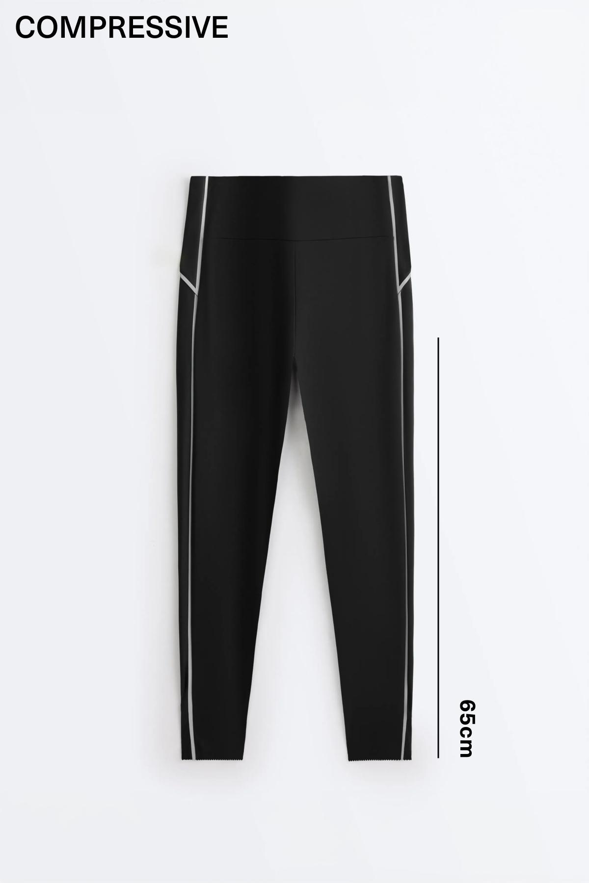 Reflective high-rise Compressive core control ankle-length leggings — BLACK