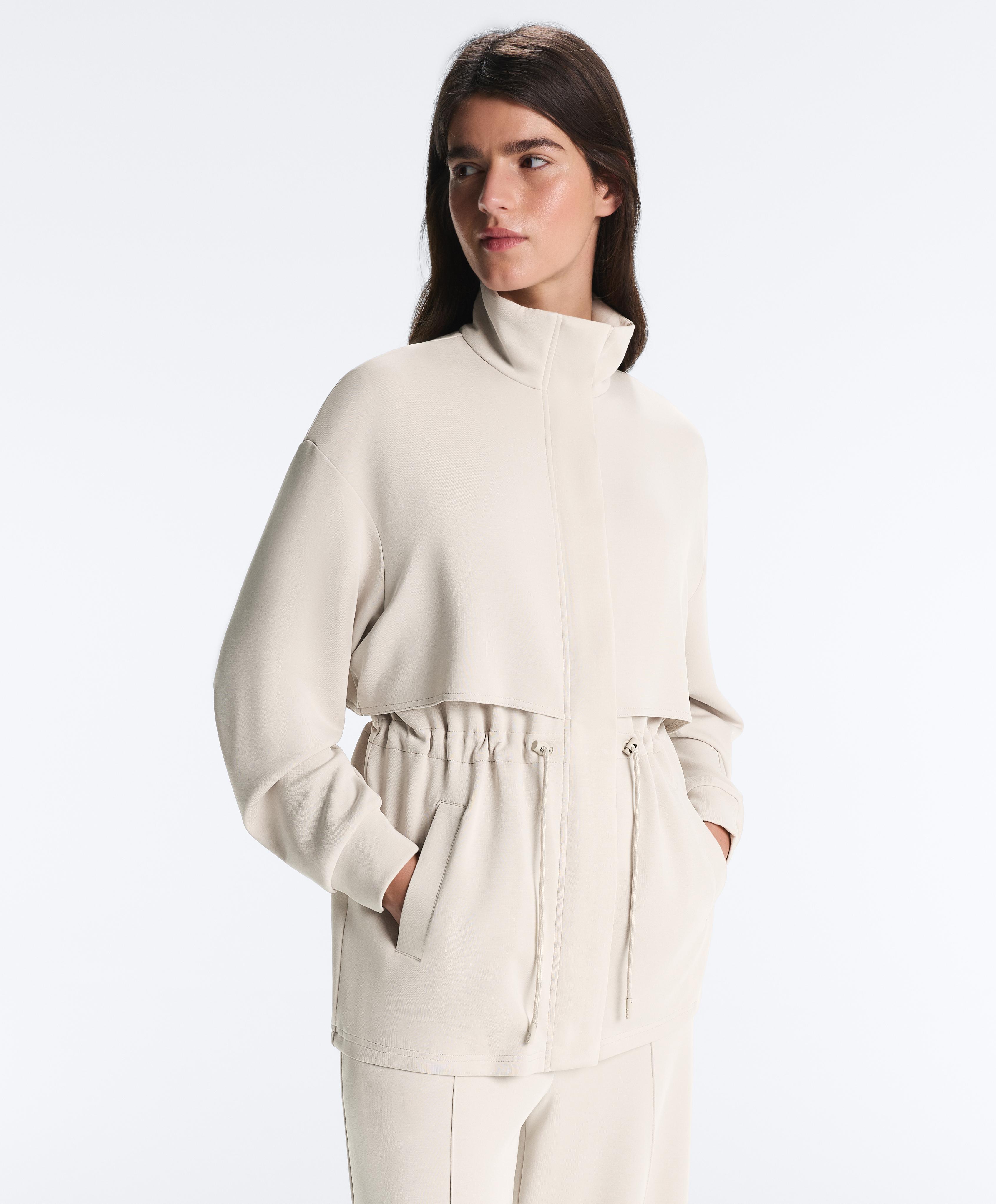 Long soft-touch jacket with modal and pockets — PALE MINK