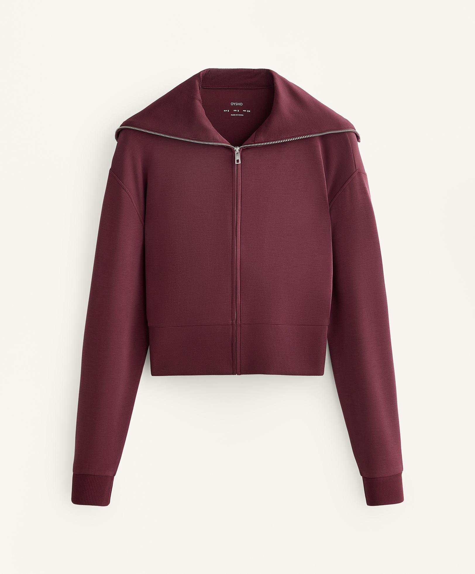 Fitted waist knit collar jacket with modal — MAROON