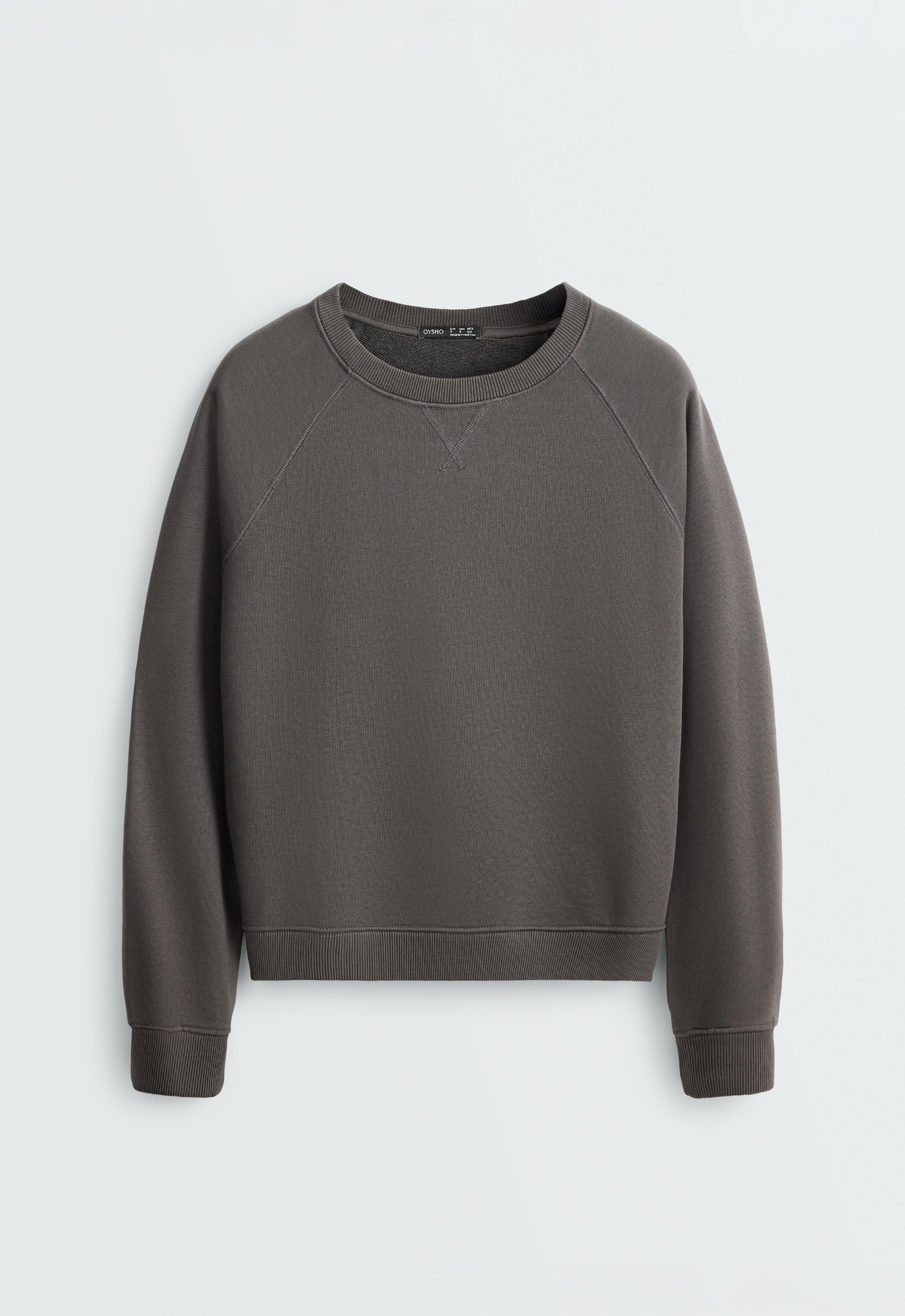 Cotton-blend crew neck sweatshirt — ANTHRACITE