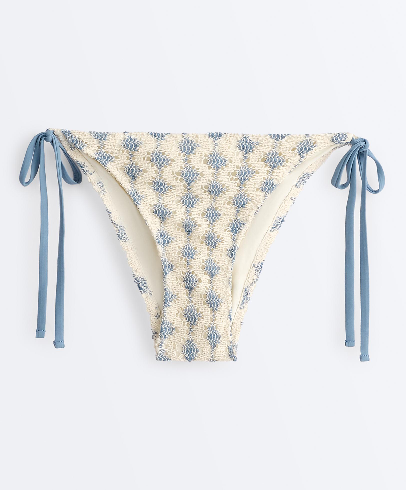 Medium-coverage wave crochet tie bikini briefs — GREY-BLUE