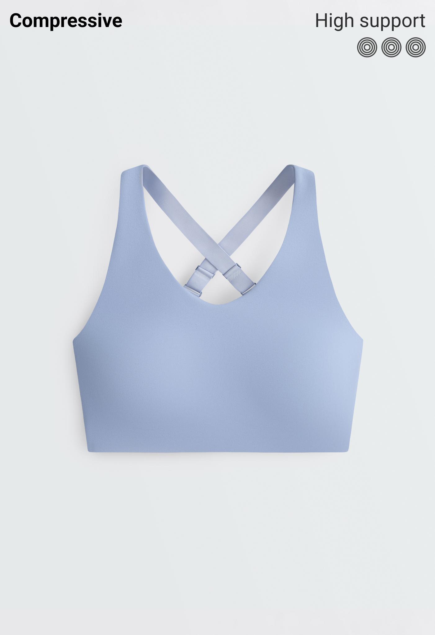 High-support Compressive sports bra with crossover back — MID GREY-BLUE
