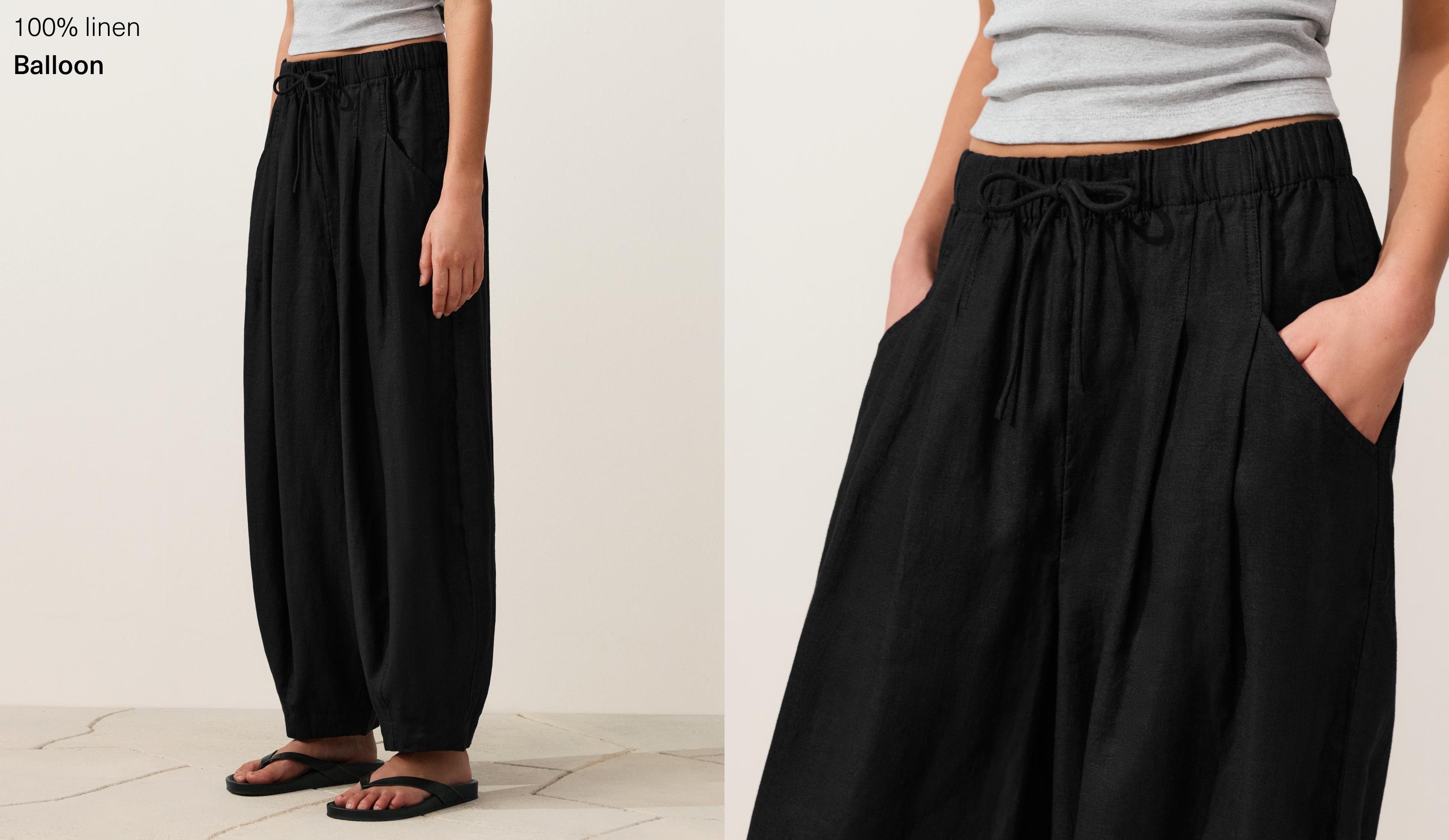 100% linen balloon trousers — BLACK