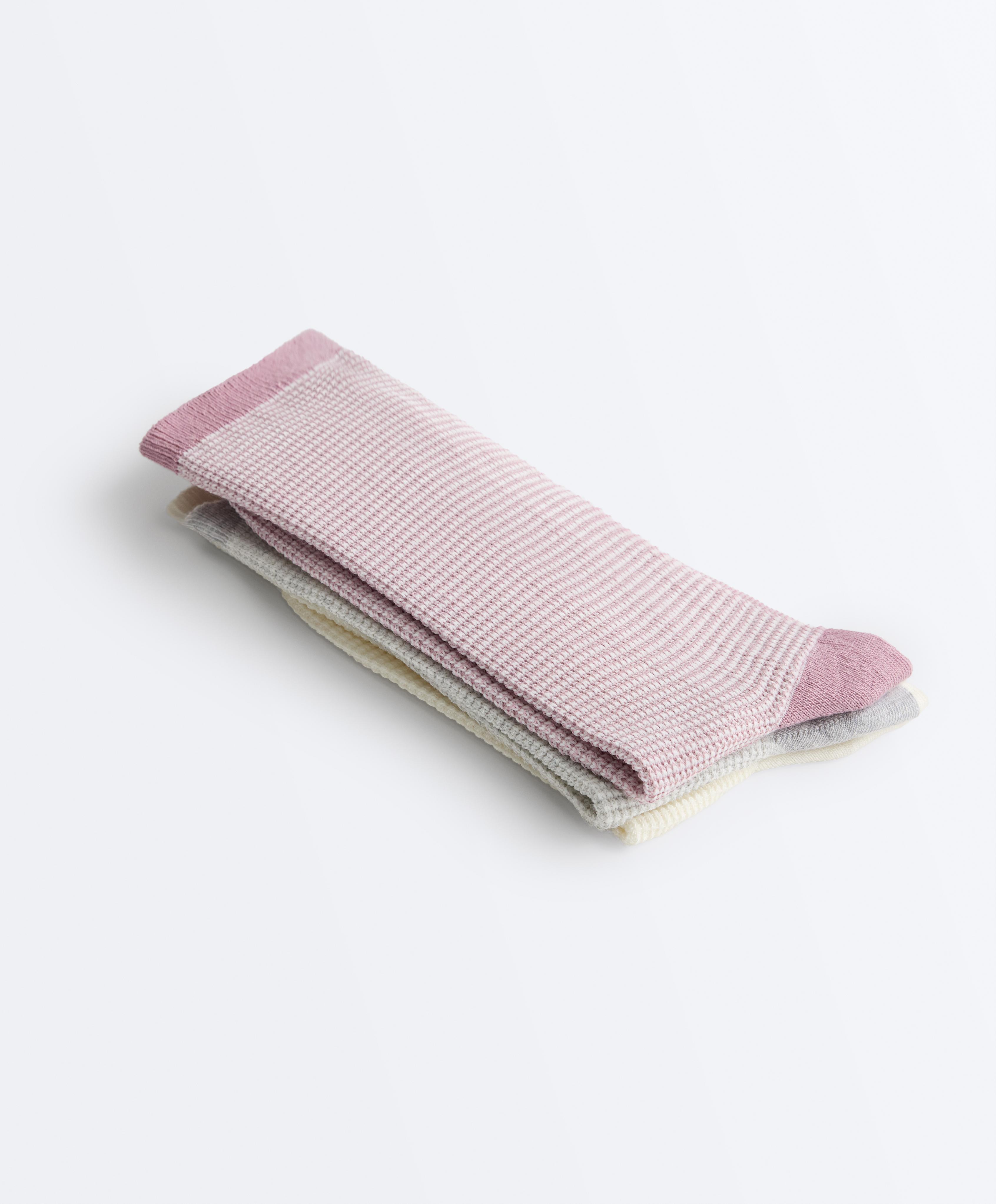 3 pairs of classic cotton textured socks — PINK-MAUVE