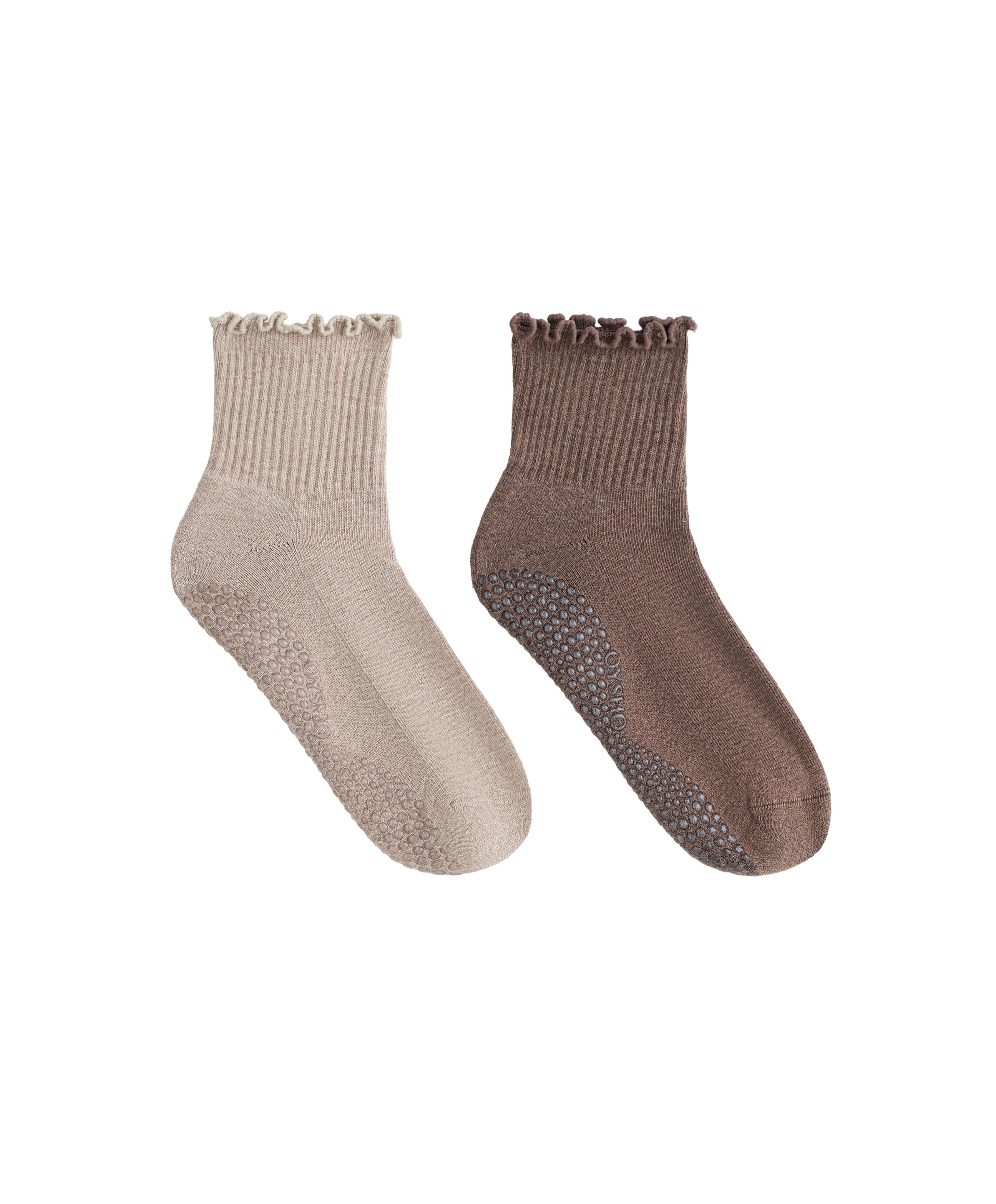 2 pairs of cotton curling quarter yoga and Pilates socks — PALE TAN