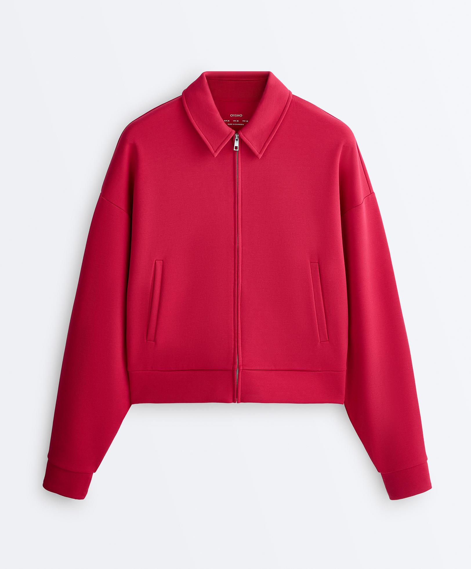 Polo collar piqué jacket with cotton — RED