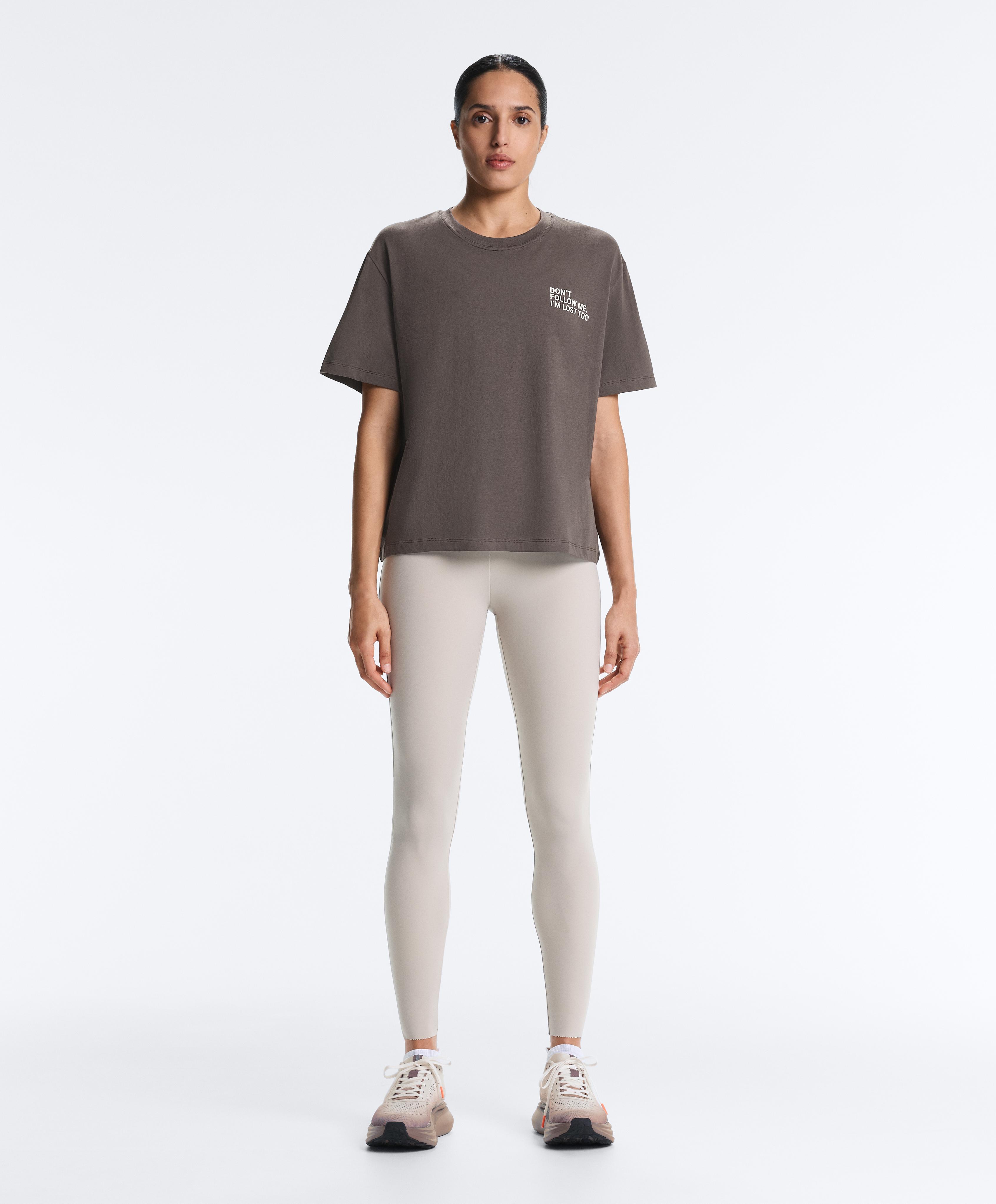 Boxy cotton blend T-shirt with slogan — CHARCOAL