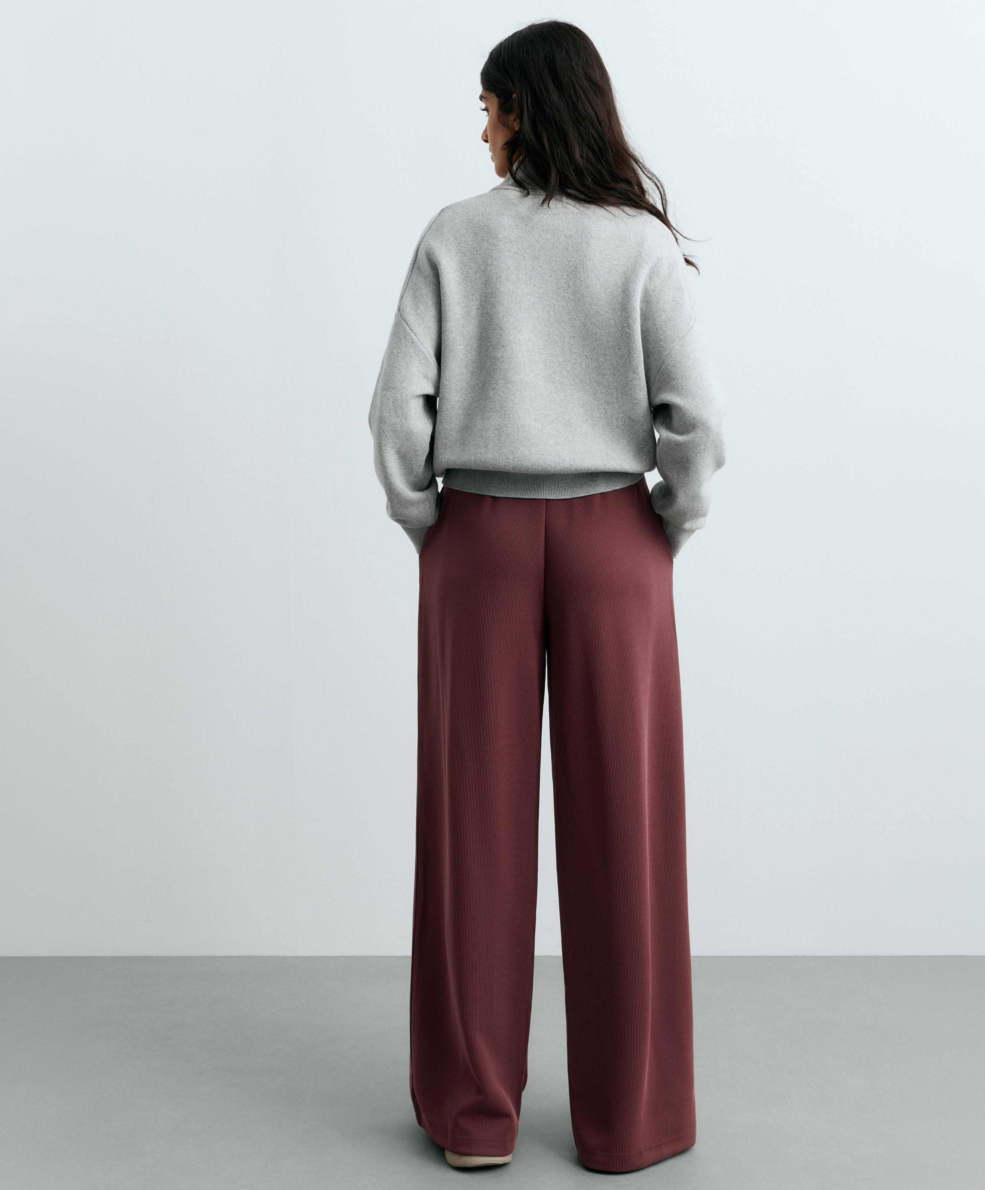 Soft-touch modal straight-leg rib trousers — BURGUNDY